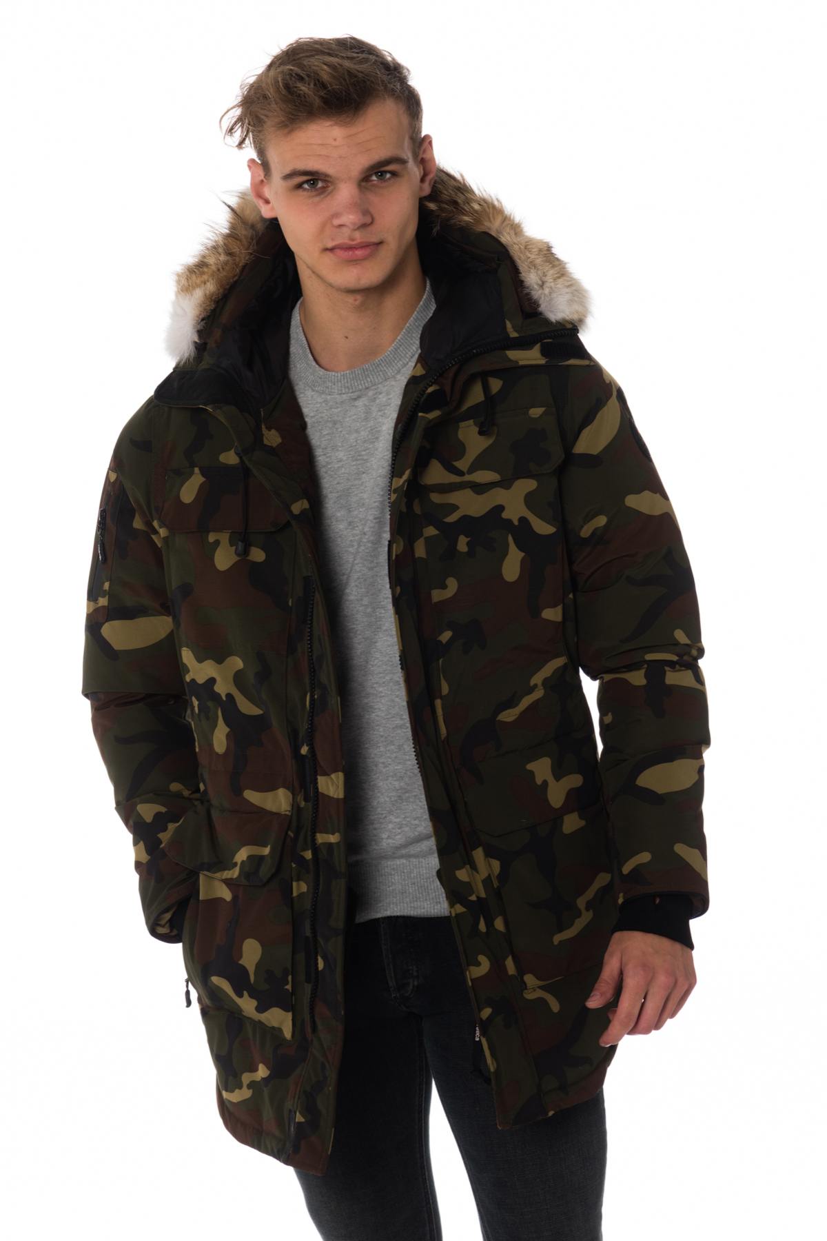 Helvetica men's green camouflage parka - Image n°1