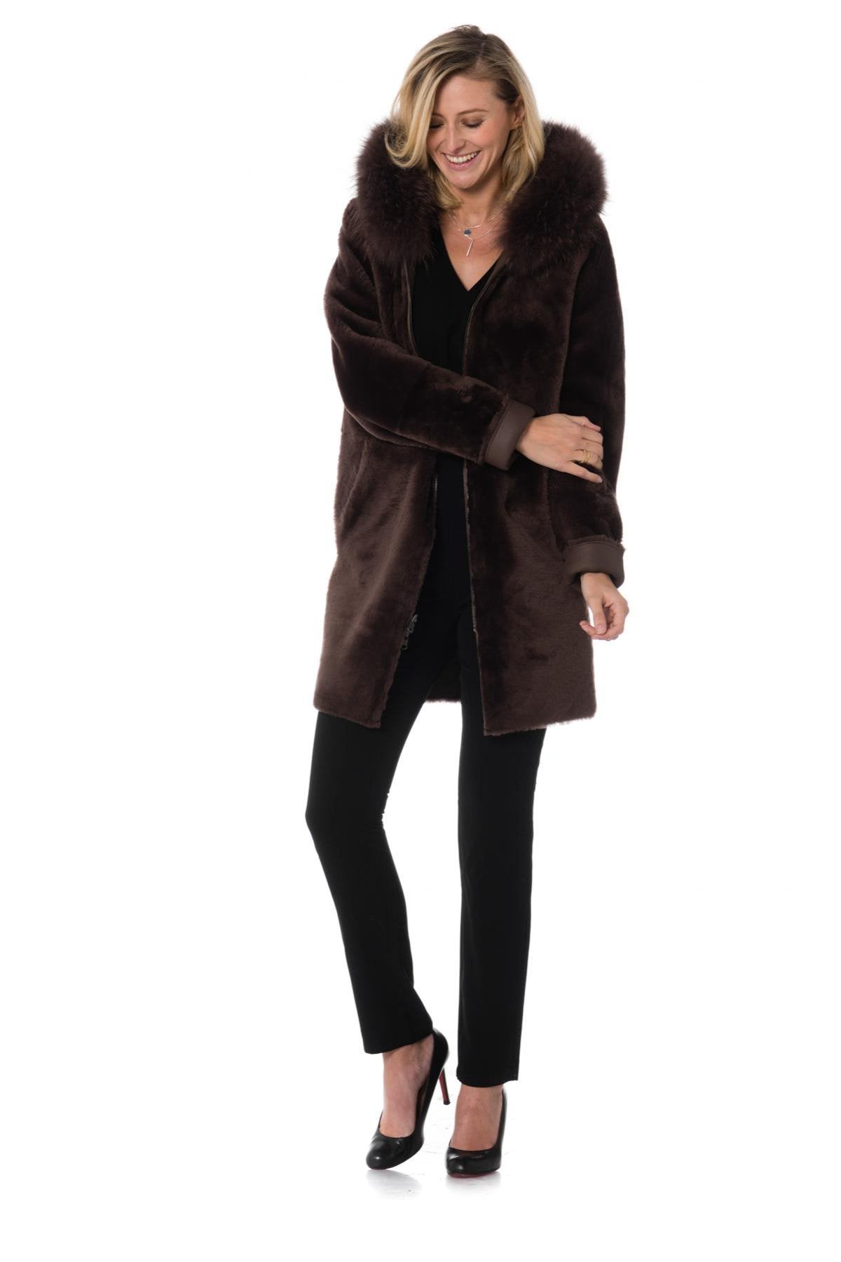 Shearling coat with raccoon fur Intuition - Image n°4