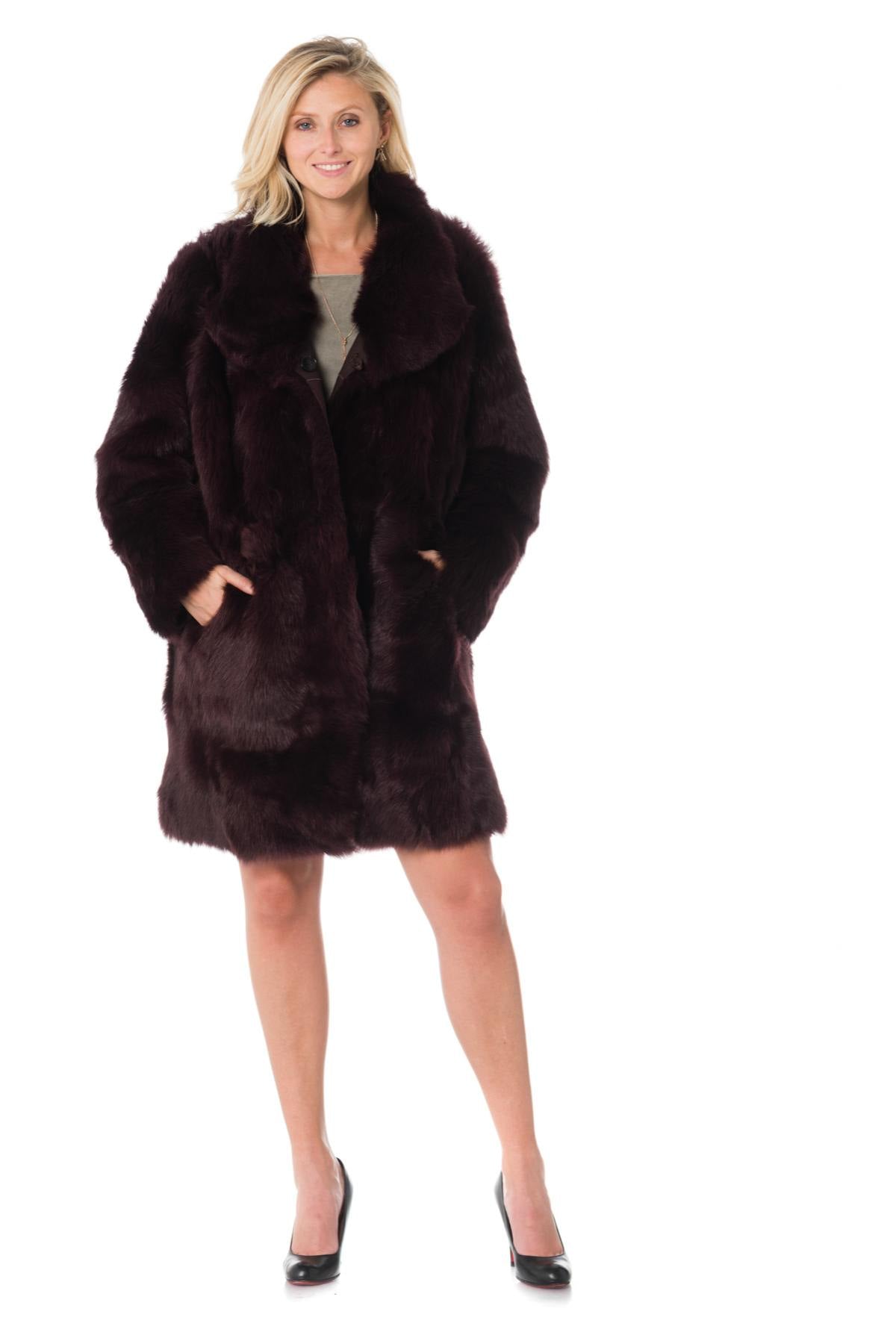 Intuition women's shearling coat in plum color - Image n°4