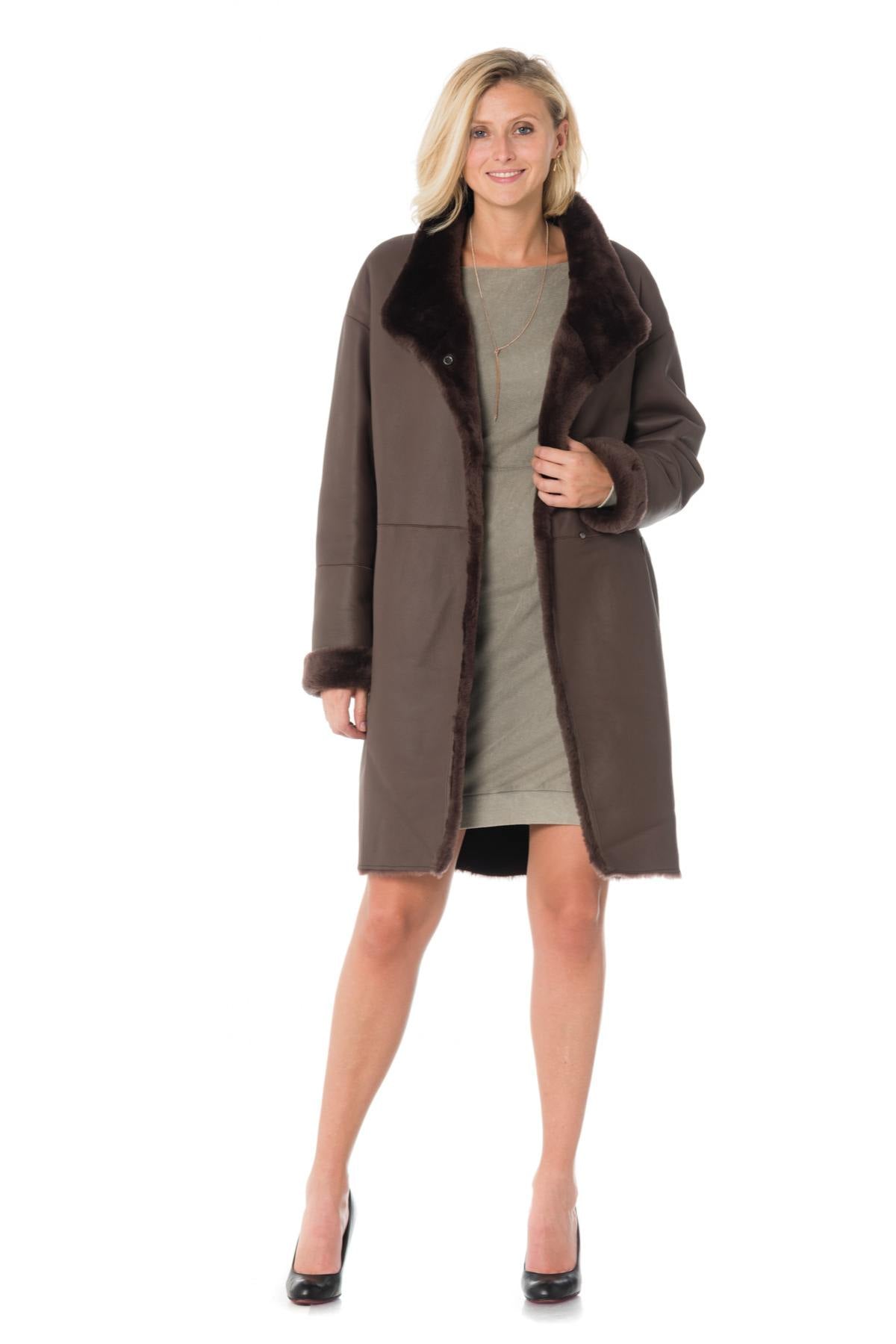 Women's reversible shearling coat Intuition - Image n°3