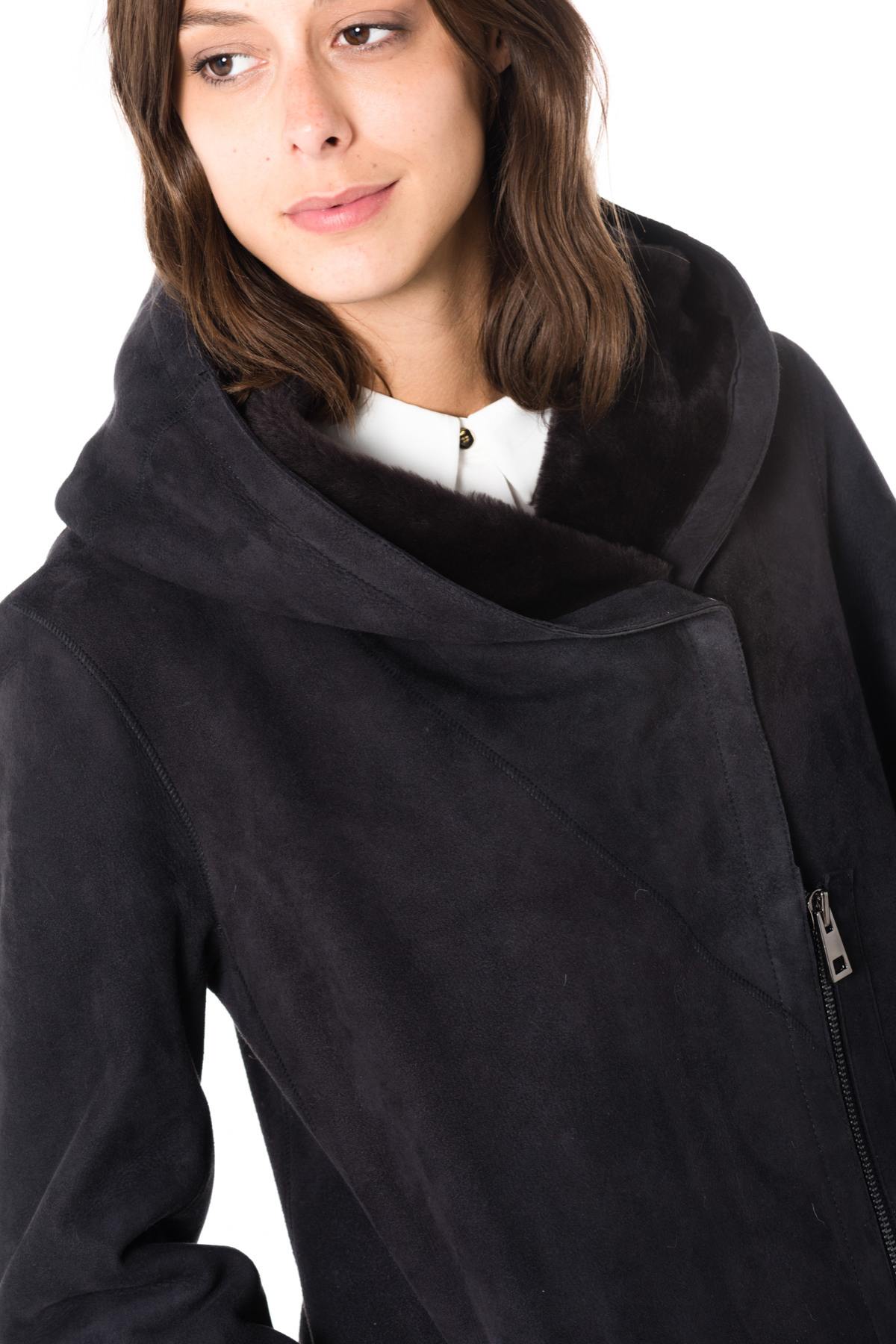 Dark gray women's shearling lambskin coat - Image n°6