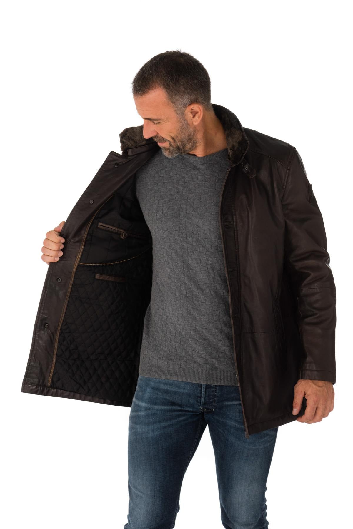 Milestone men's dark brown mid-length jacket - Image n°3