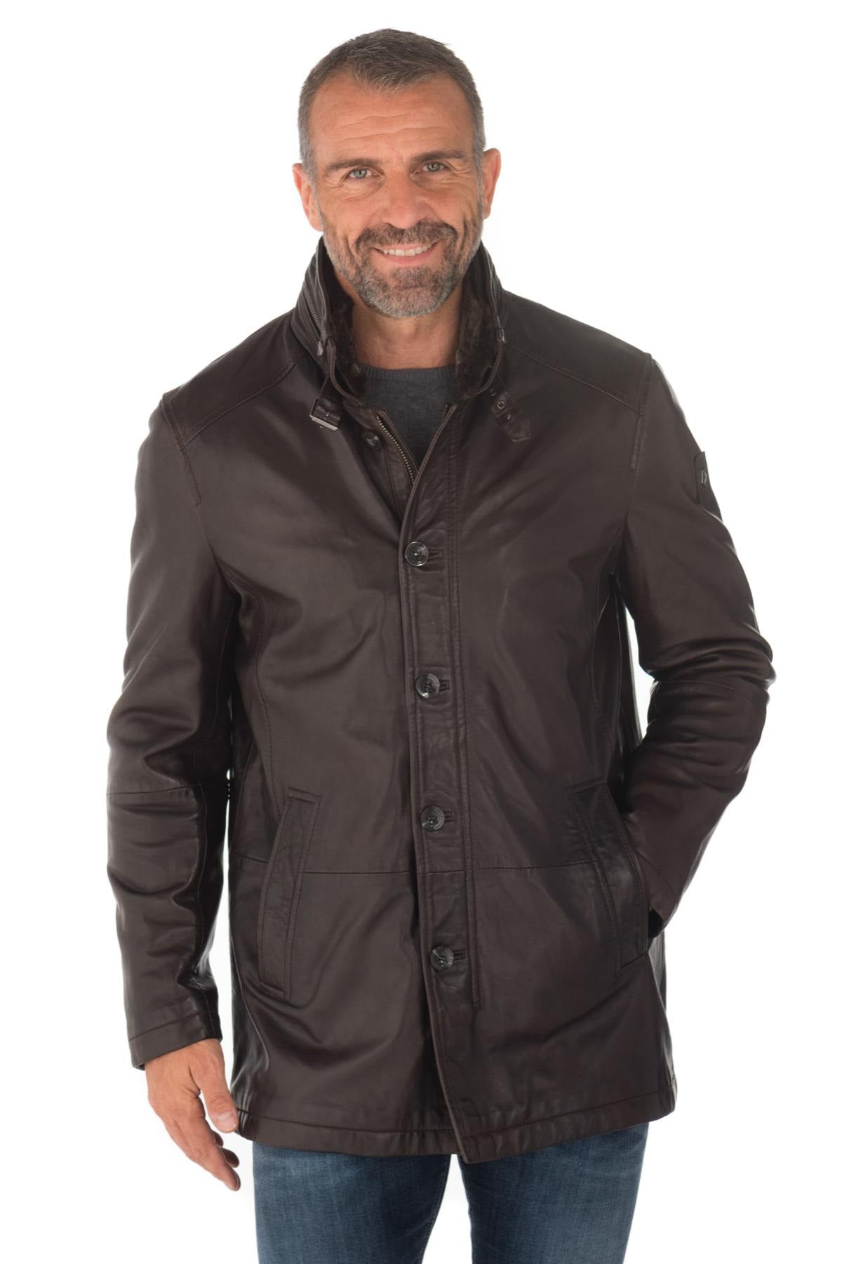 Milestone men's dark brown mid-length jacket - Image n°1