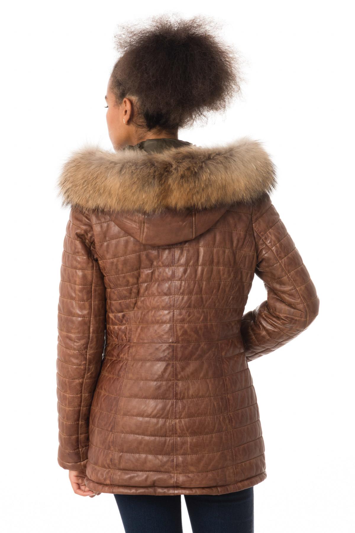 Women's mid-length down jacket in sheepskin leather - Image n°6