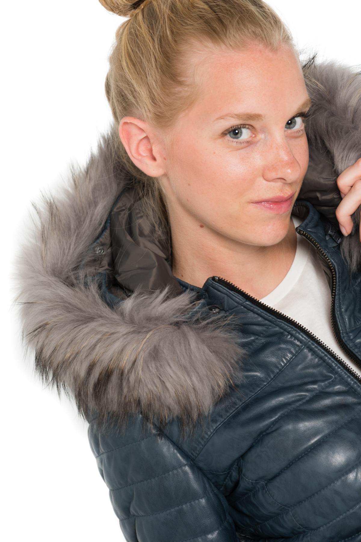 Women's down jacket in blue sheepskin leather - Image n°6