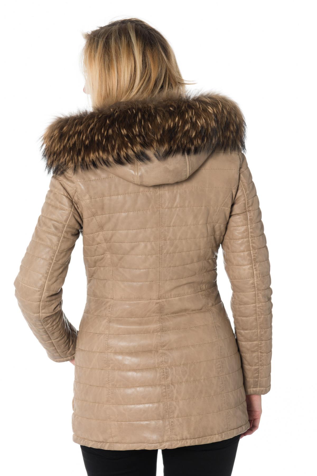 Women's dark beige sheepskin leather down jacket - Image n°5