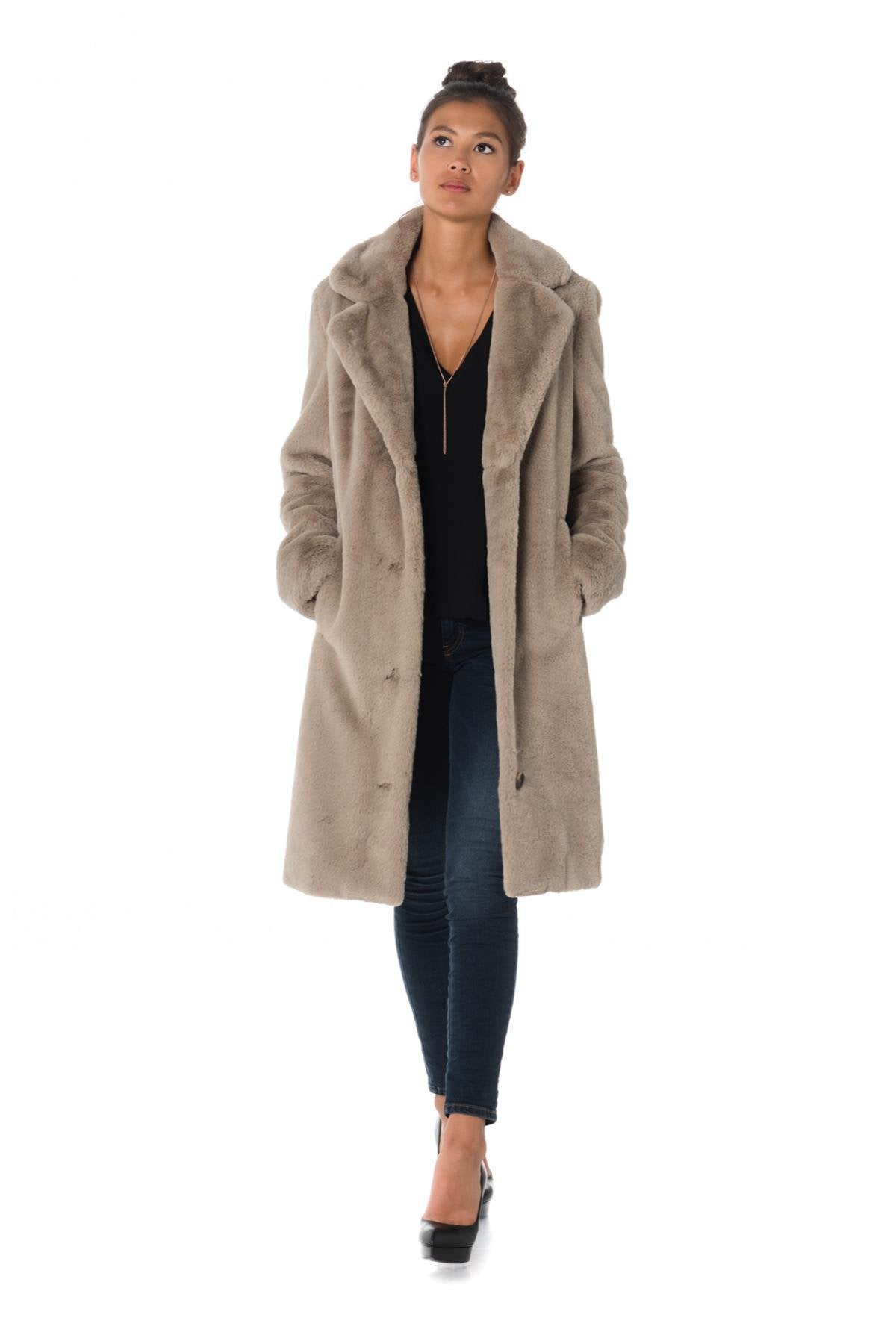 Oakwood Dark Beige Faux Fur Coat - Image n°3