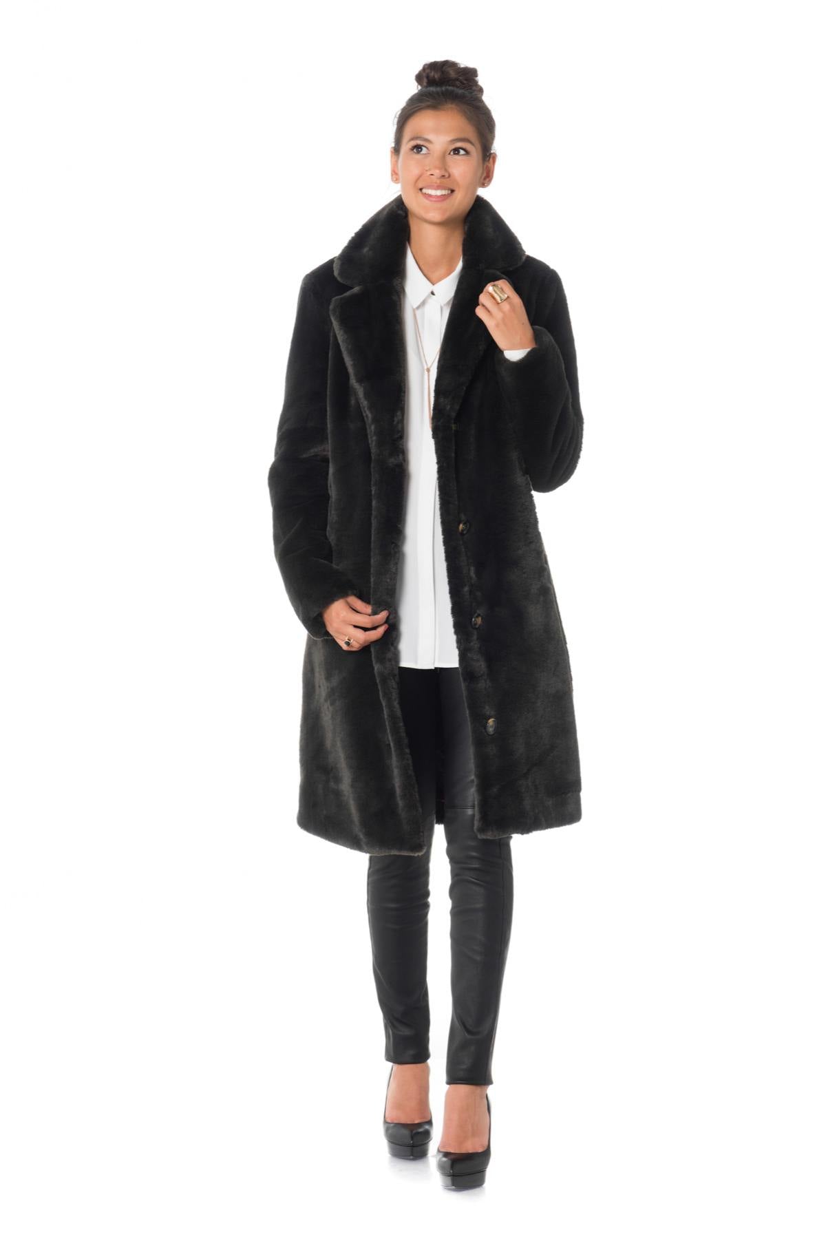 Dark Gray Oakwood Faux Fur Coat - Image n°2