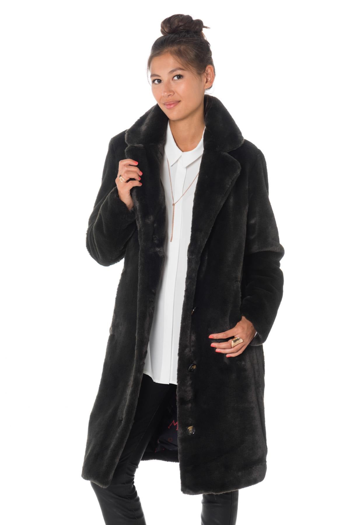 Dark Gray Oakwood Faux Fur Coat - Image n°3