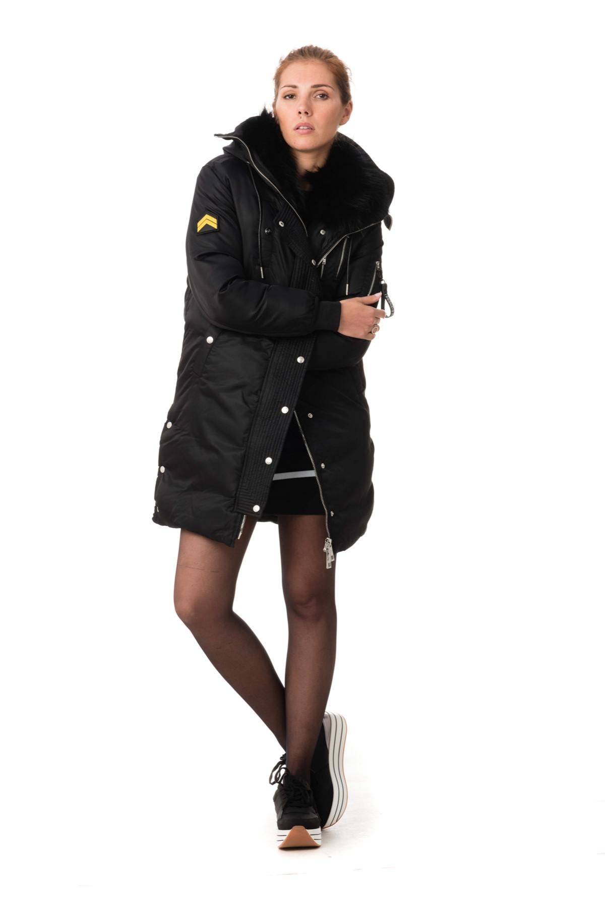 Women's black parka with raccoon fur - Image n°2