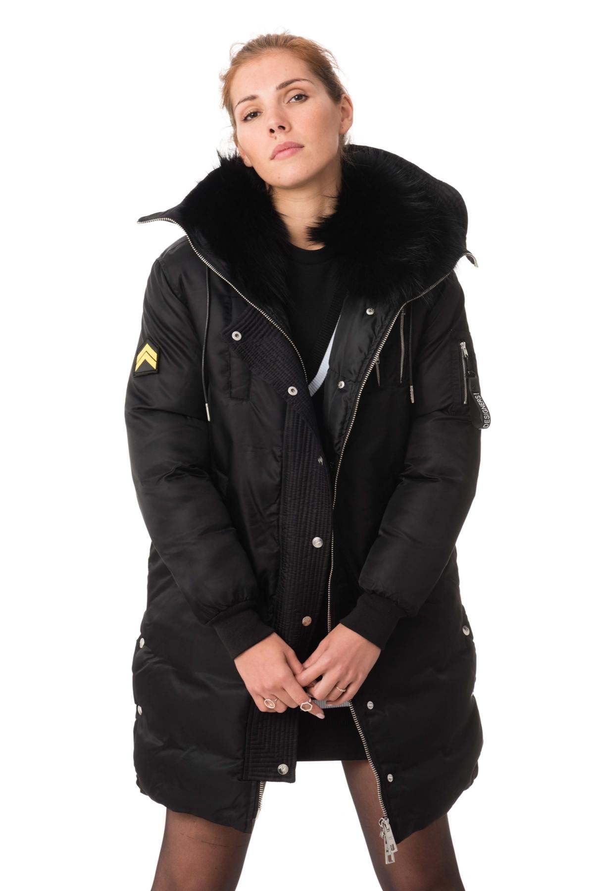 Women's black parka with raccoon fur - Image n°1