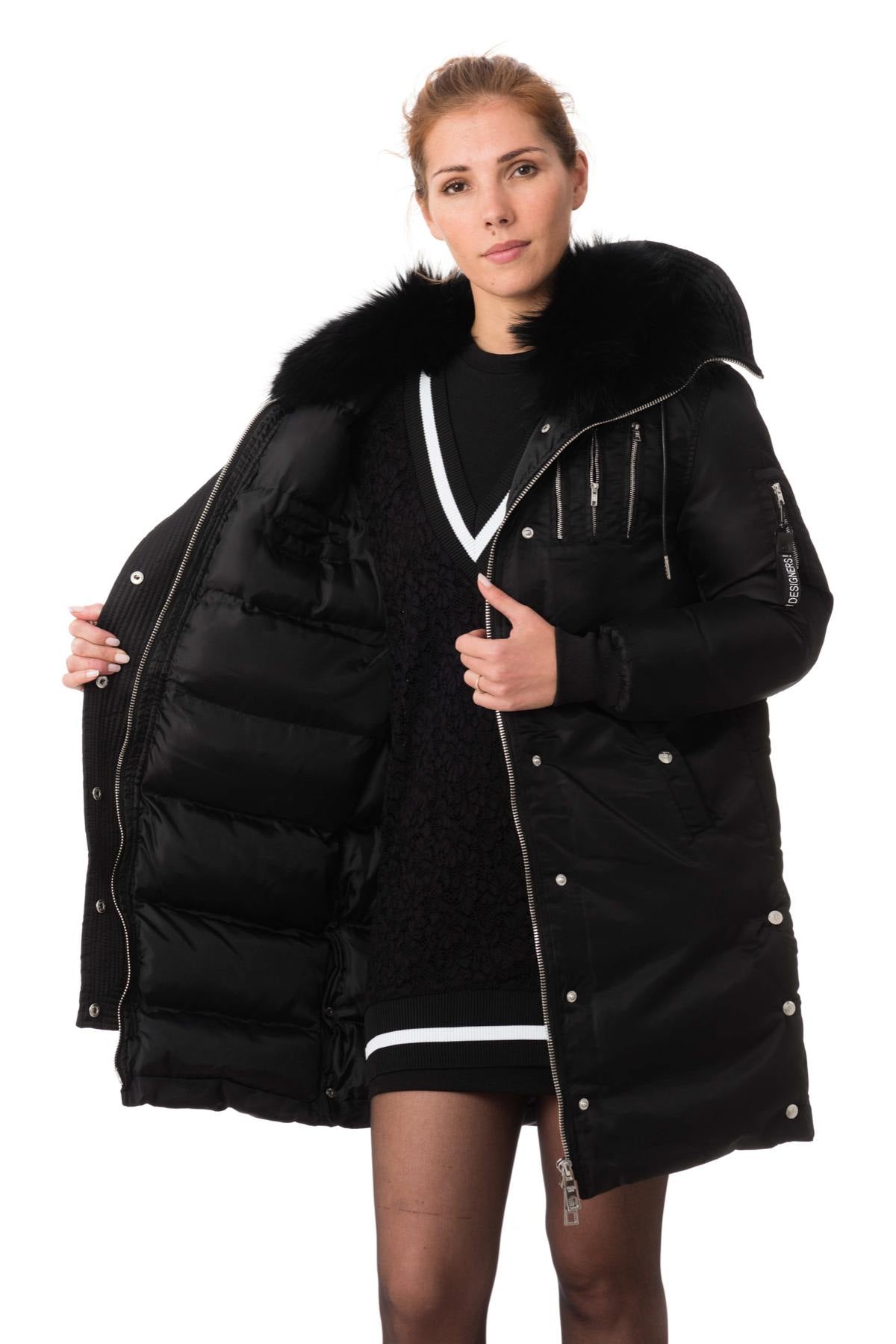 Women's black parka with raccoon fur - Image n°5