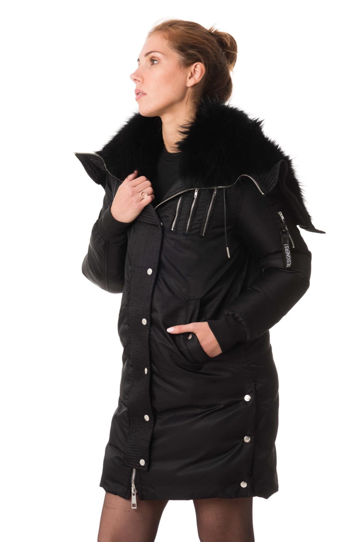 Women's black parka with raccoon fur - Image n°4