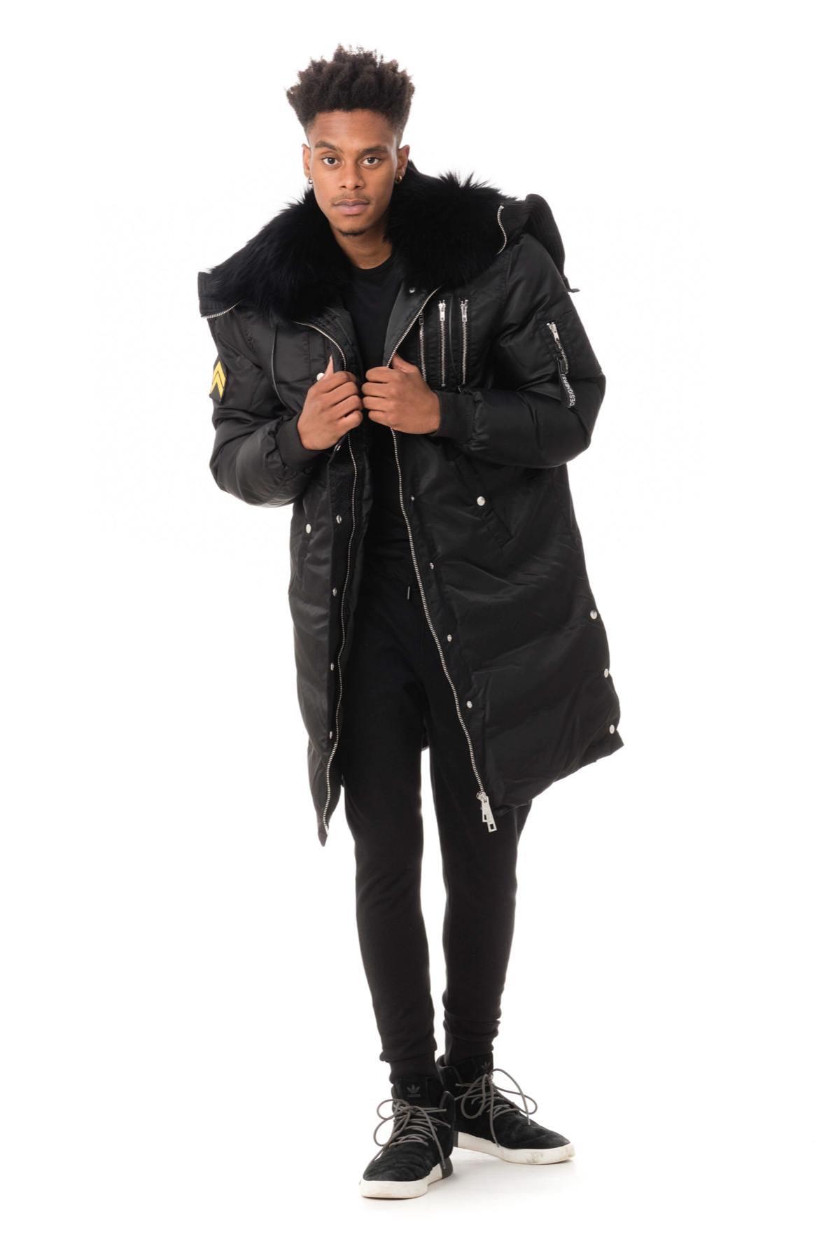 Men's black long bomber style coat - Image n°2