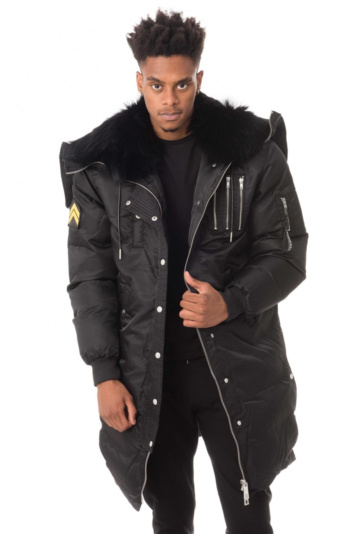 Men's black long bomber style coat - Image n°3