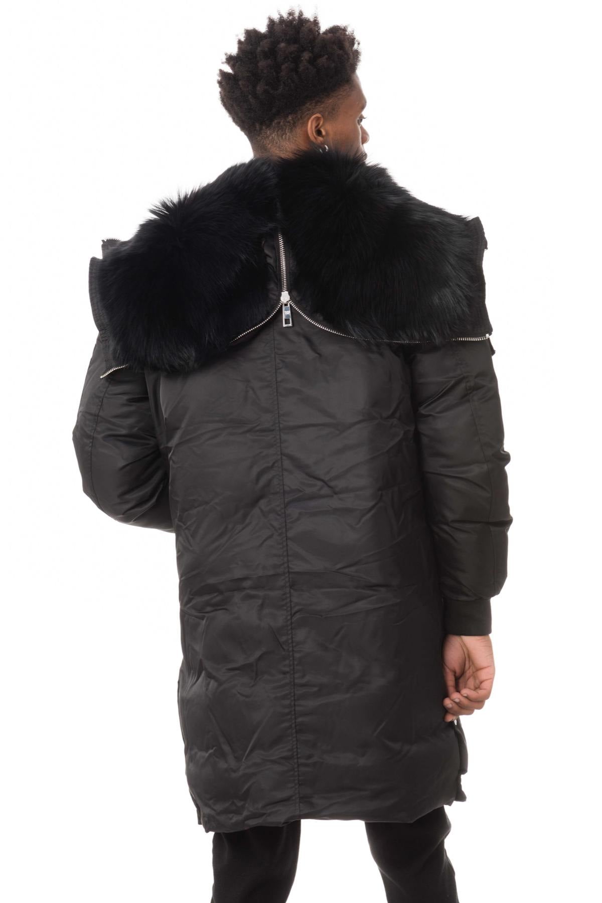 Men's black long bomber style coat - Image n°5