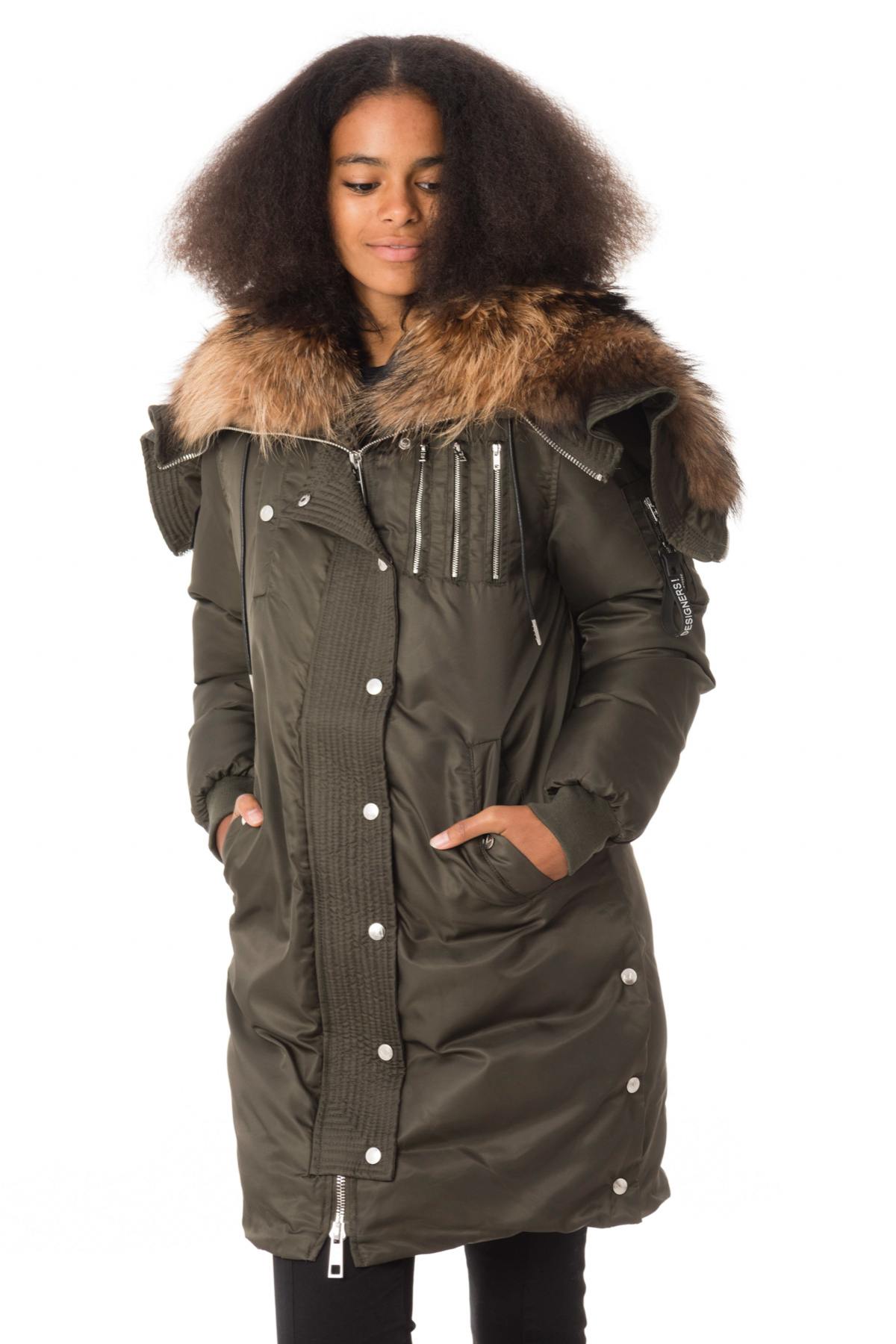 Women's khaki parka with raccoon fur - Image n°5