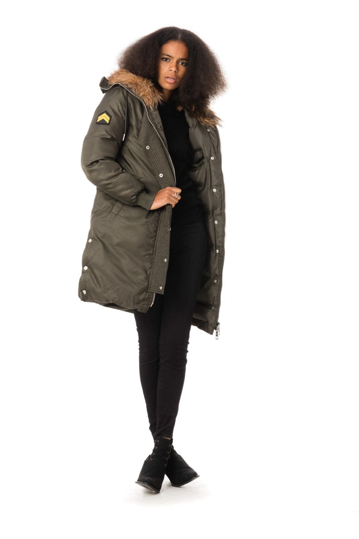 Women's khaki parka with raccoon fur - Image n°4