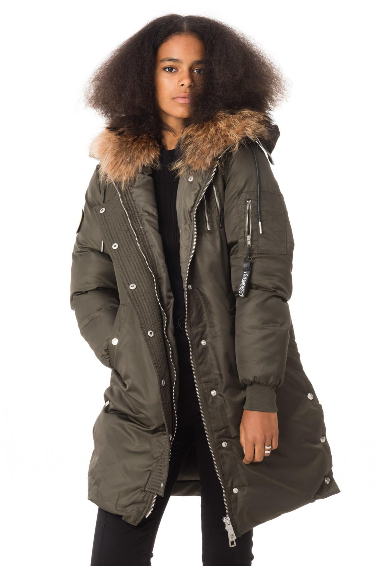 Women's khaki parka with raccoon fur - Image n°1