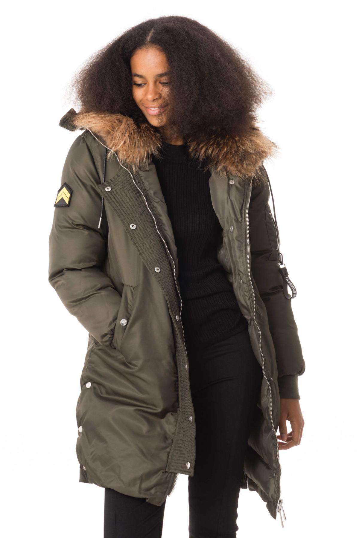 Women's khaki parka with raccoon fur - Image n°6