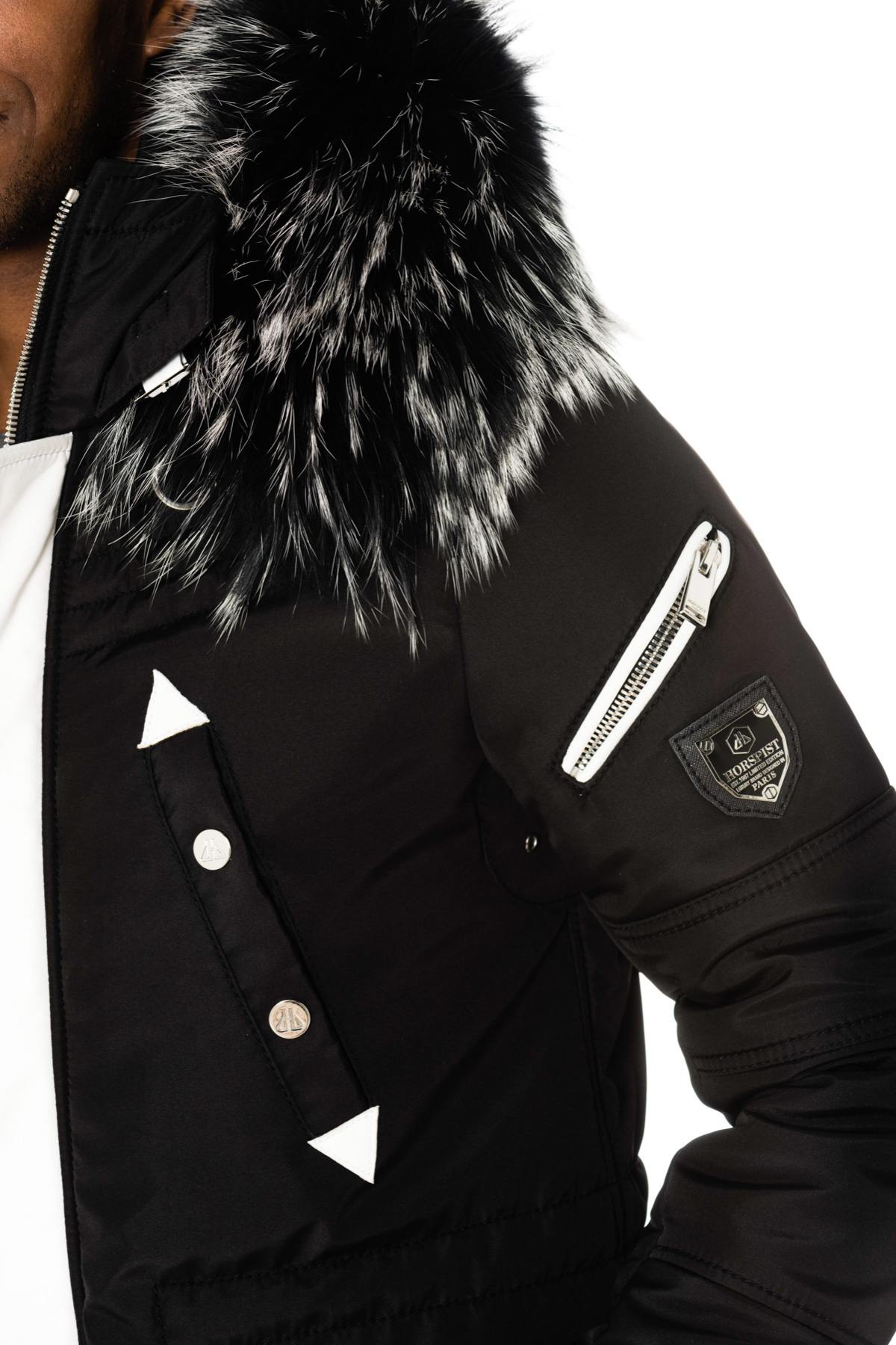 Men's parka in black and white polyamide and leather - Image n°6