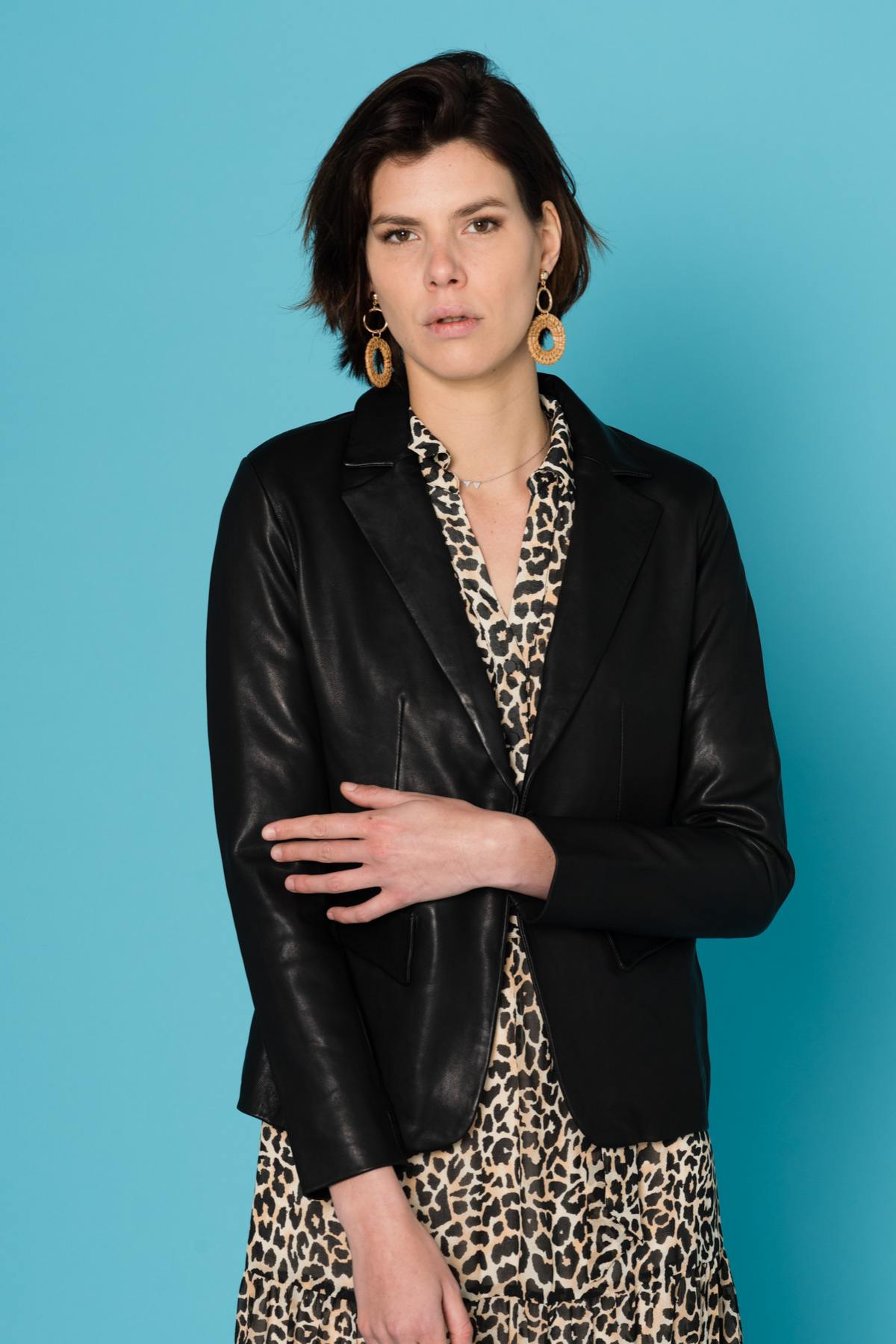 Cityzen women's black leather blazer - Image n°3