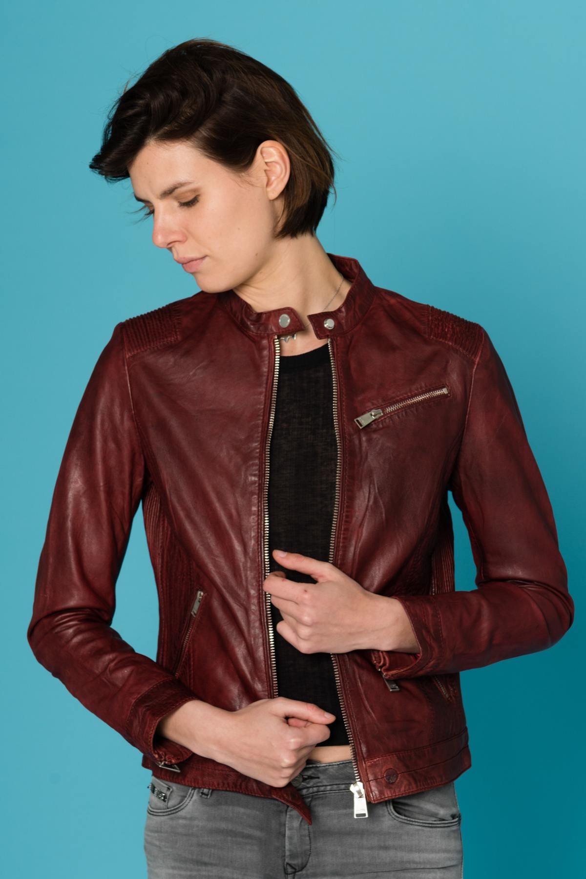 Cityzen women's red moatrd collar jacket - Image n°3