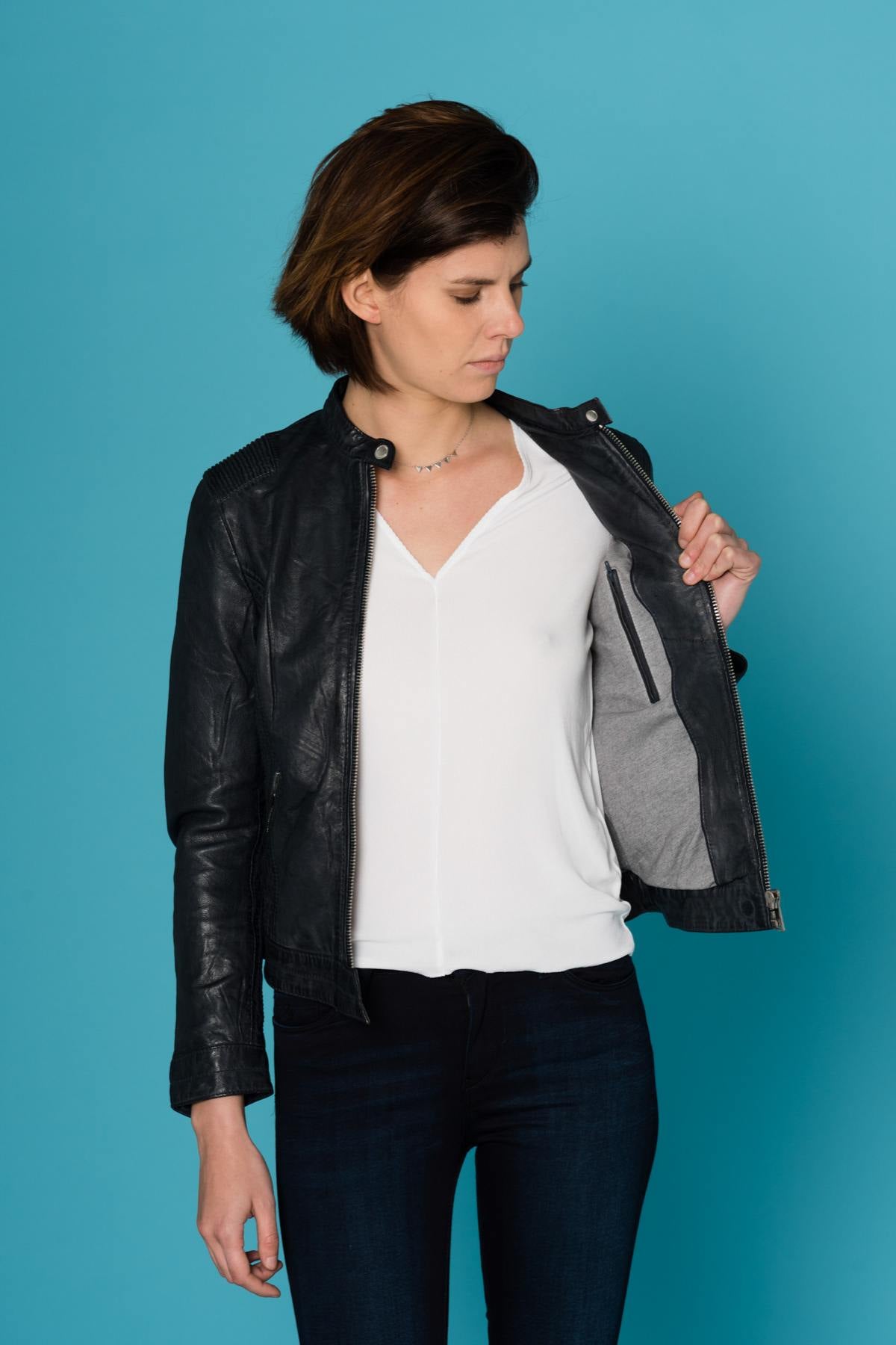 Cityzen women's blue biker collar jacket - Image n°5