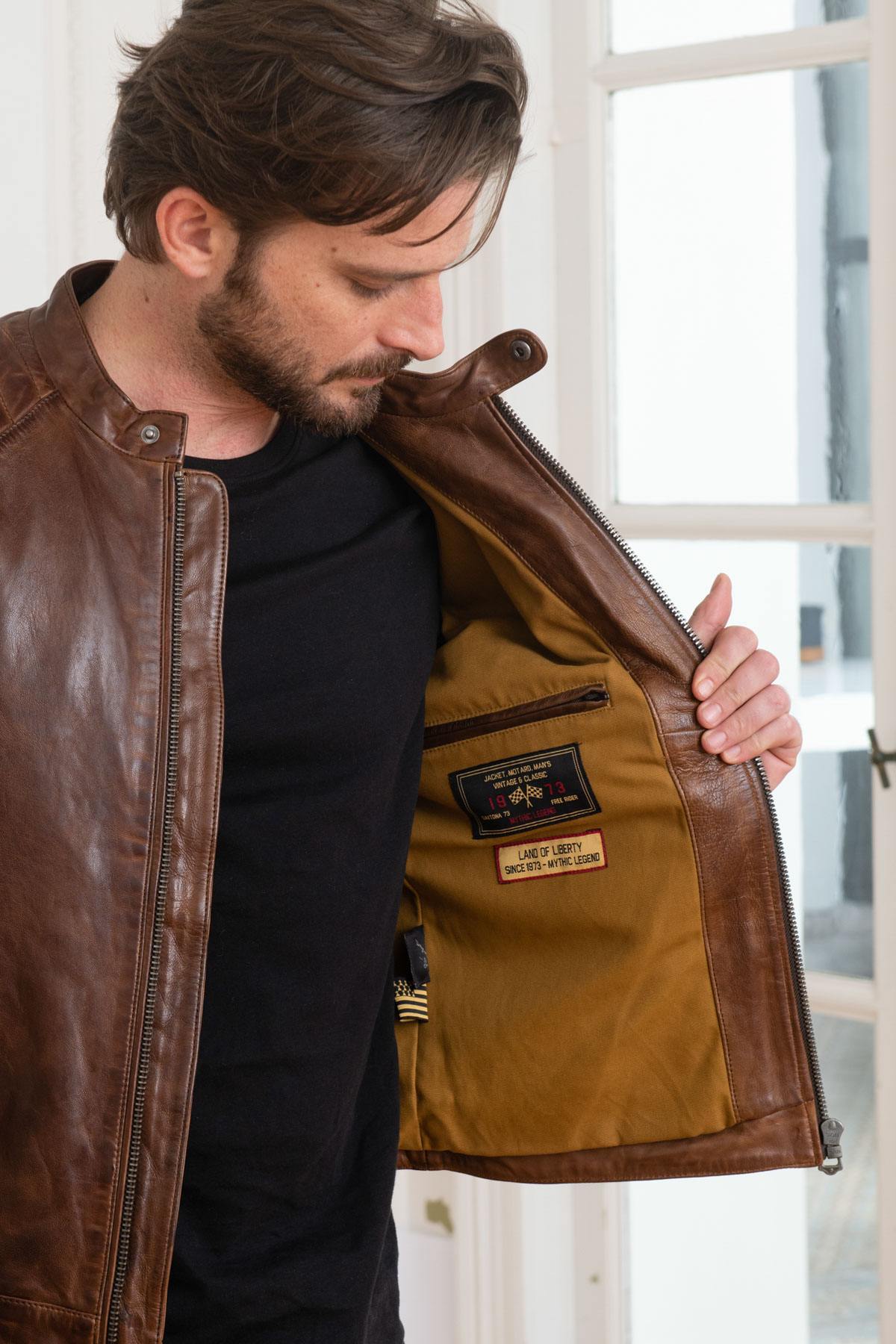 Distressed brown lambskin leather jacket - Image n°4