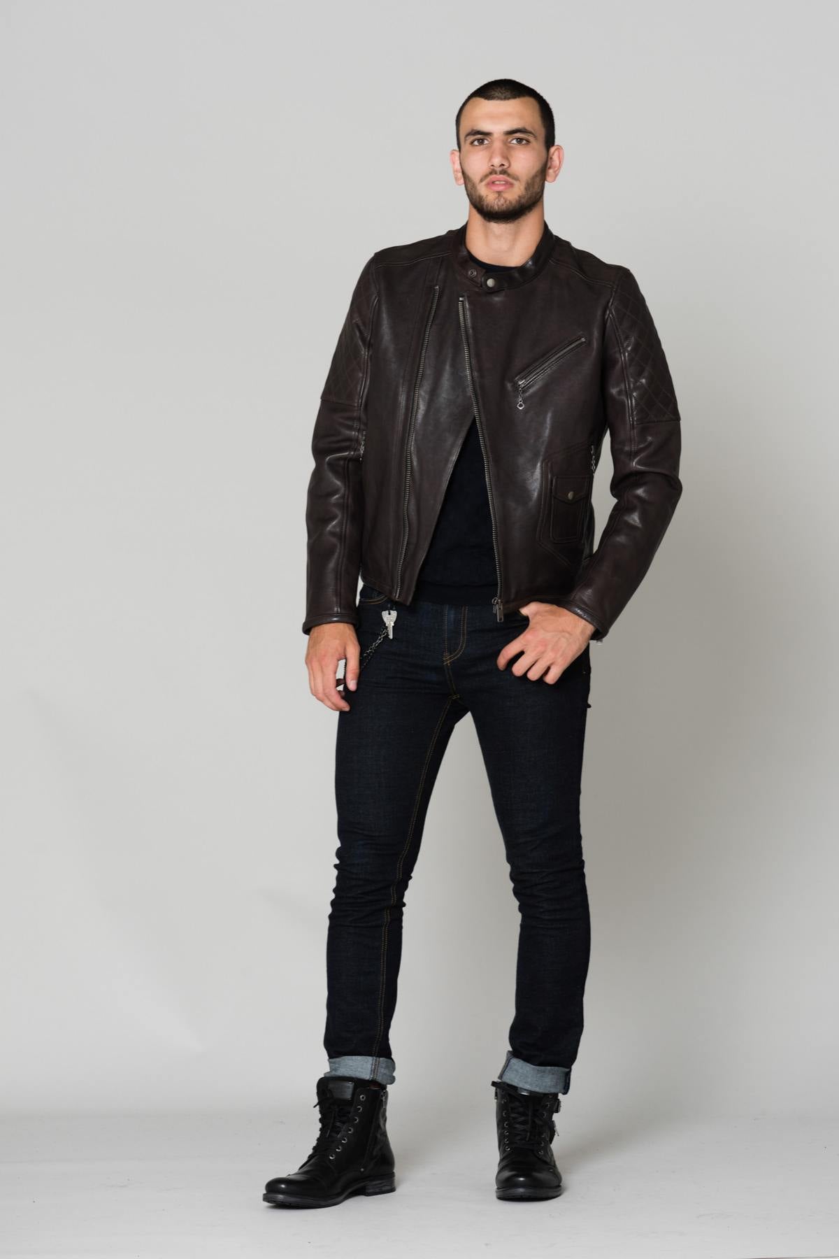 Dark brown grain cowhide leather jacket - Image n°2