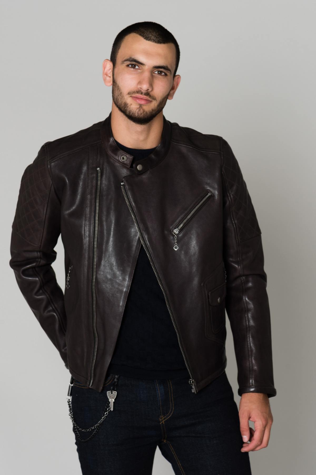 Dark brown grain cowhide leather jacket - Image n°3