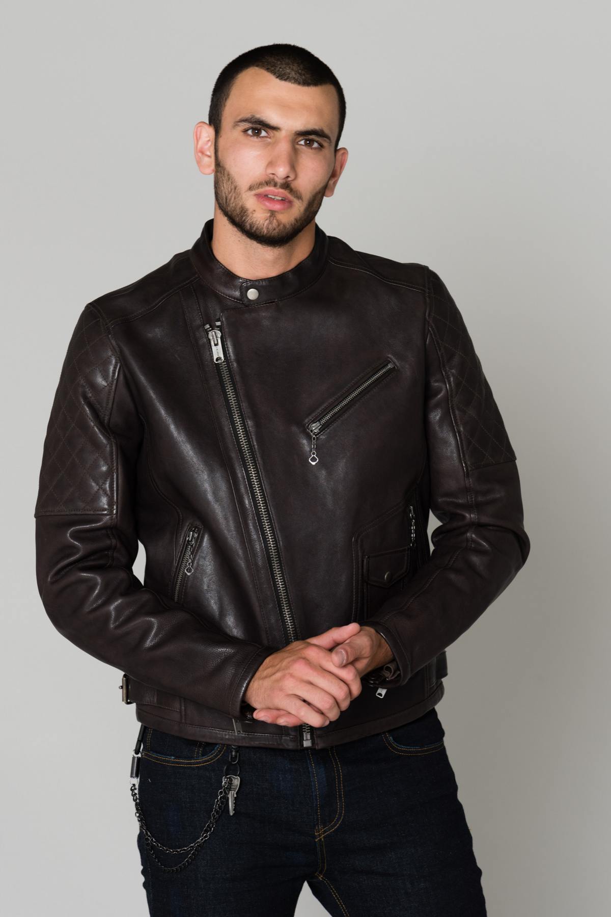 Dark brown grain cowhide leather jacket - Image n°4