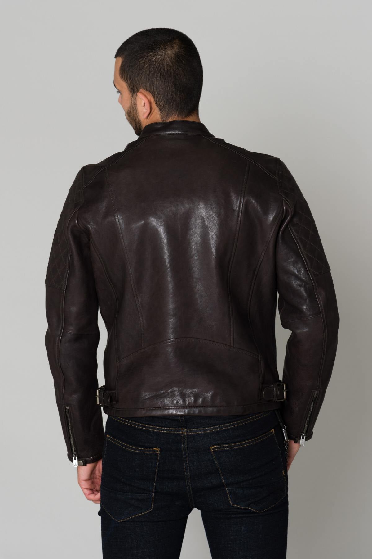 Dark brown grain cowhide leather jacket - Image n°7