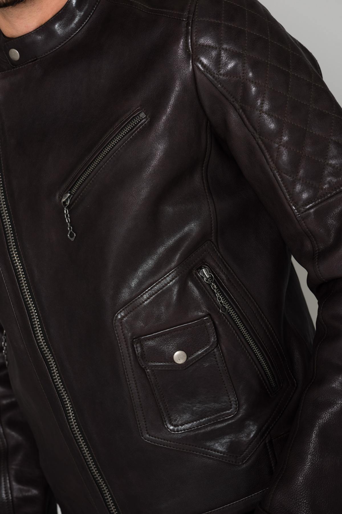 Dark brown grain cowhide leather jacket - Image n°8