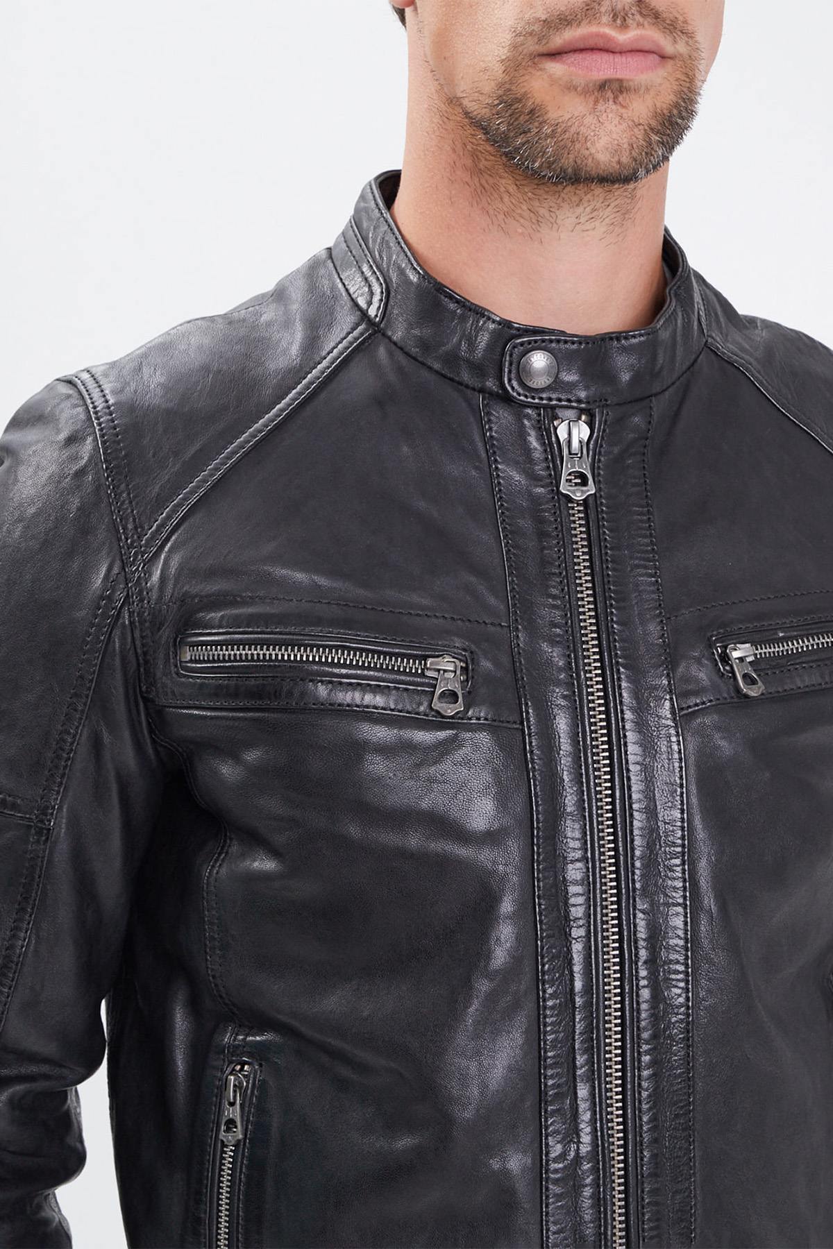  Men's lambskin leather biker collar jacket - Image n°2