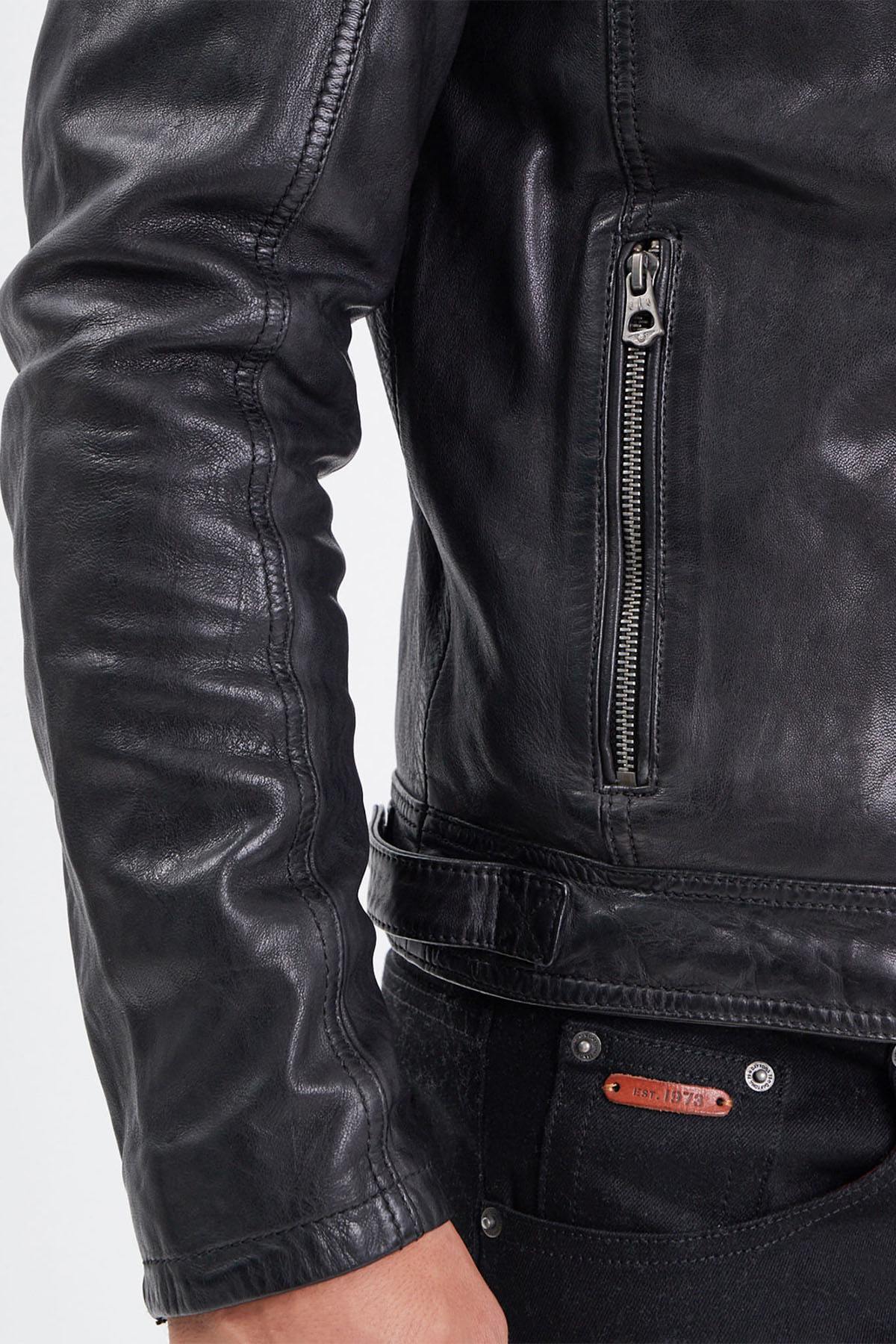  Men's lambskin leather biker collar jacket - Image n°6