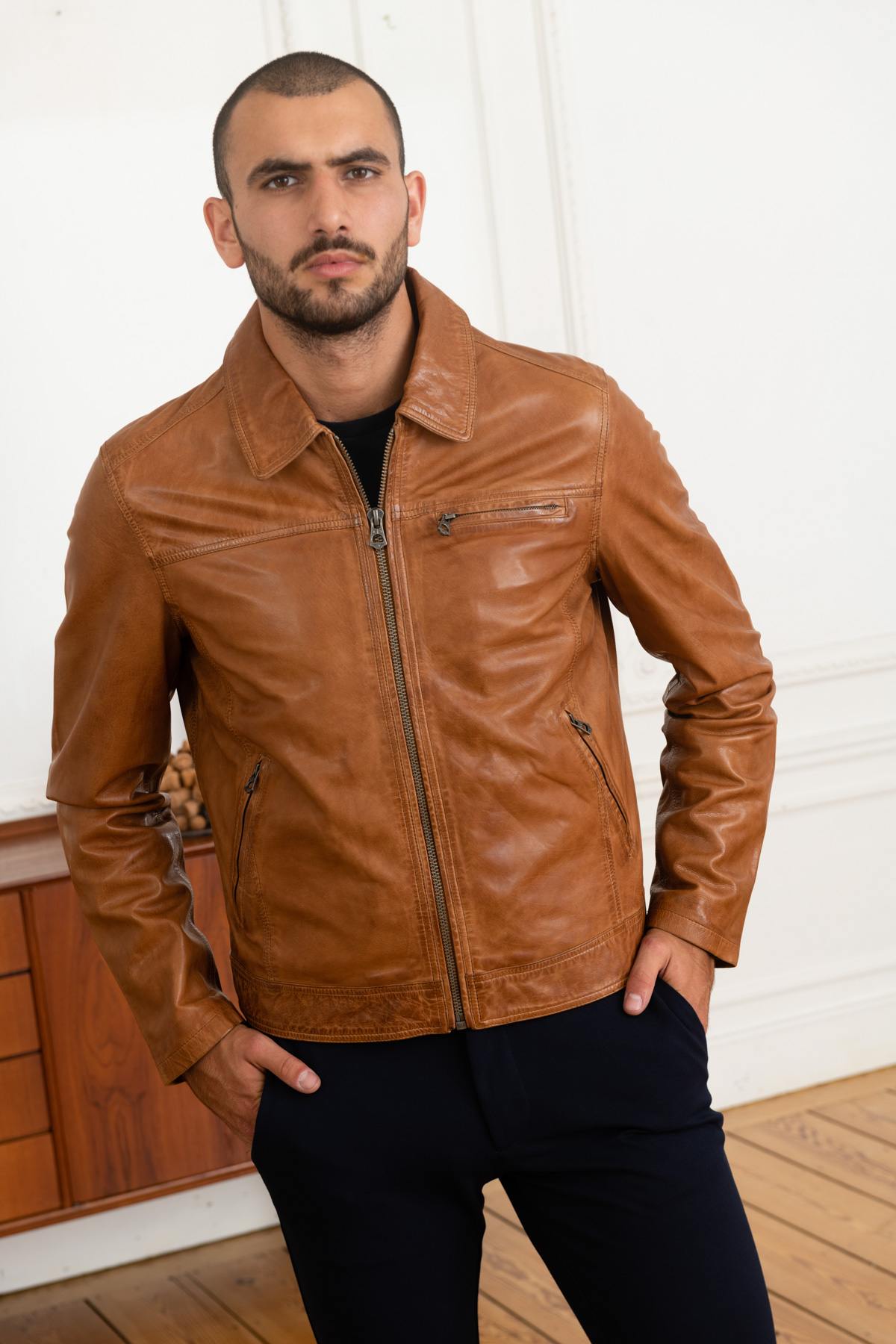 Daytona jacket in cognac lambskin - Image n°1