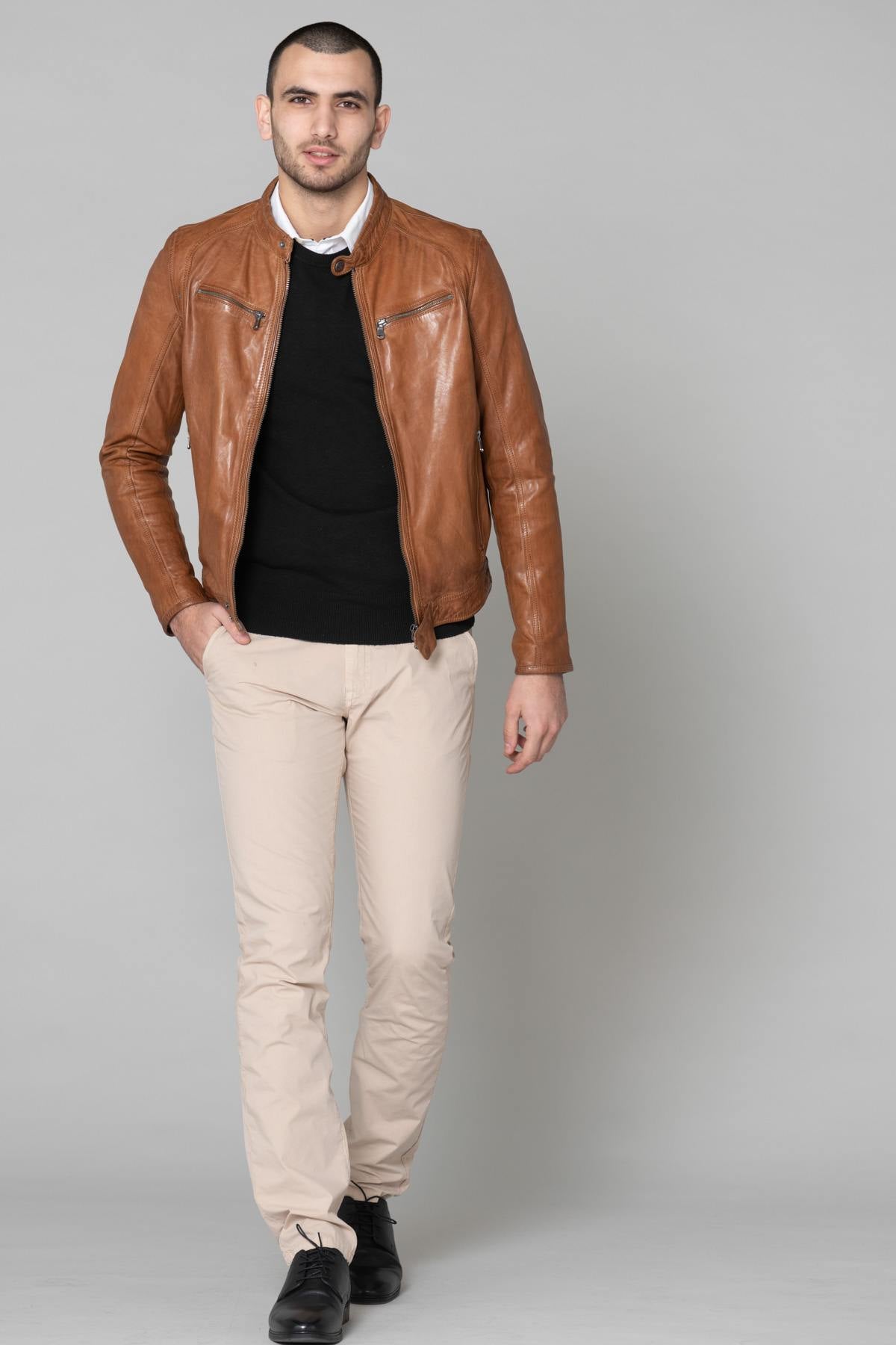 Men's Daytona jacket in Cognac lambskin - Image n°2