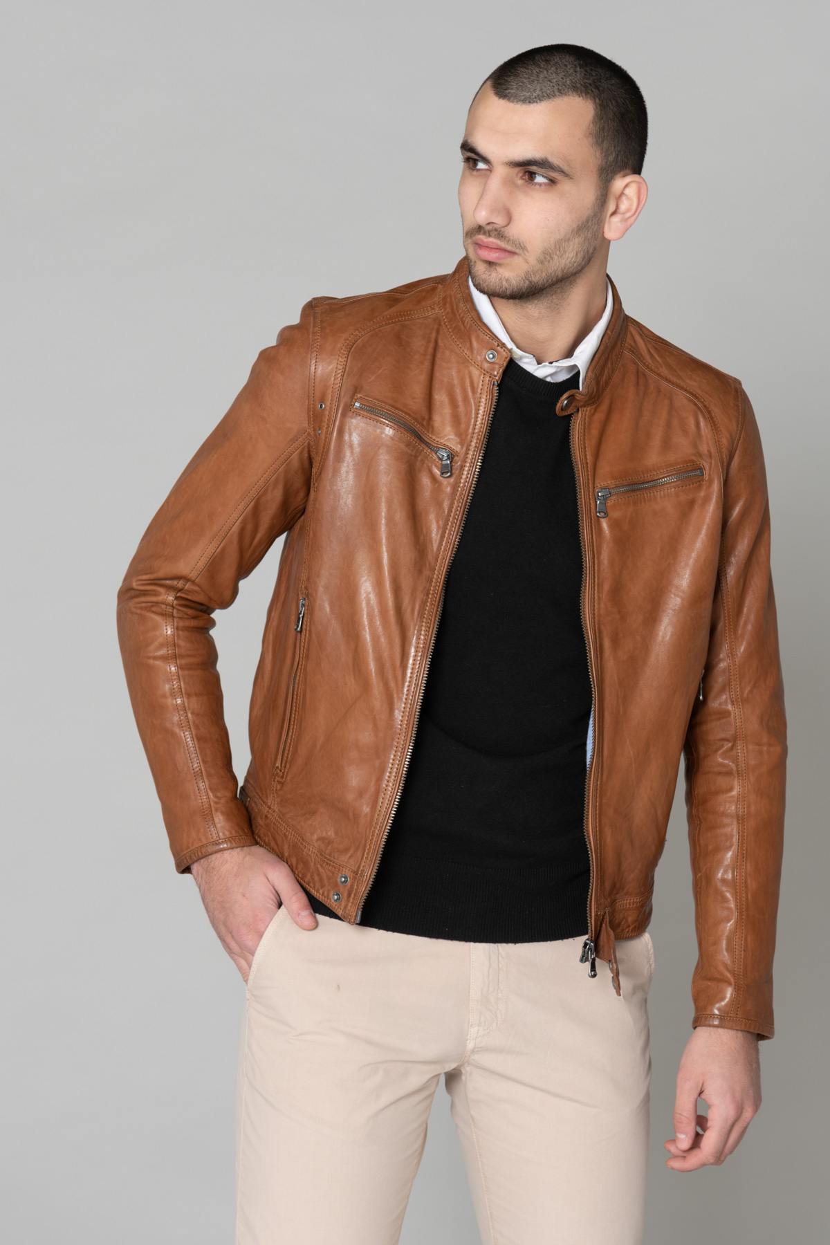 Men's Daytona jacket in Cognac lambskin - Image n°4