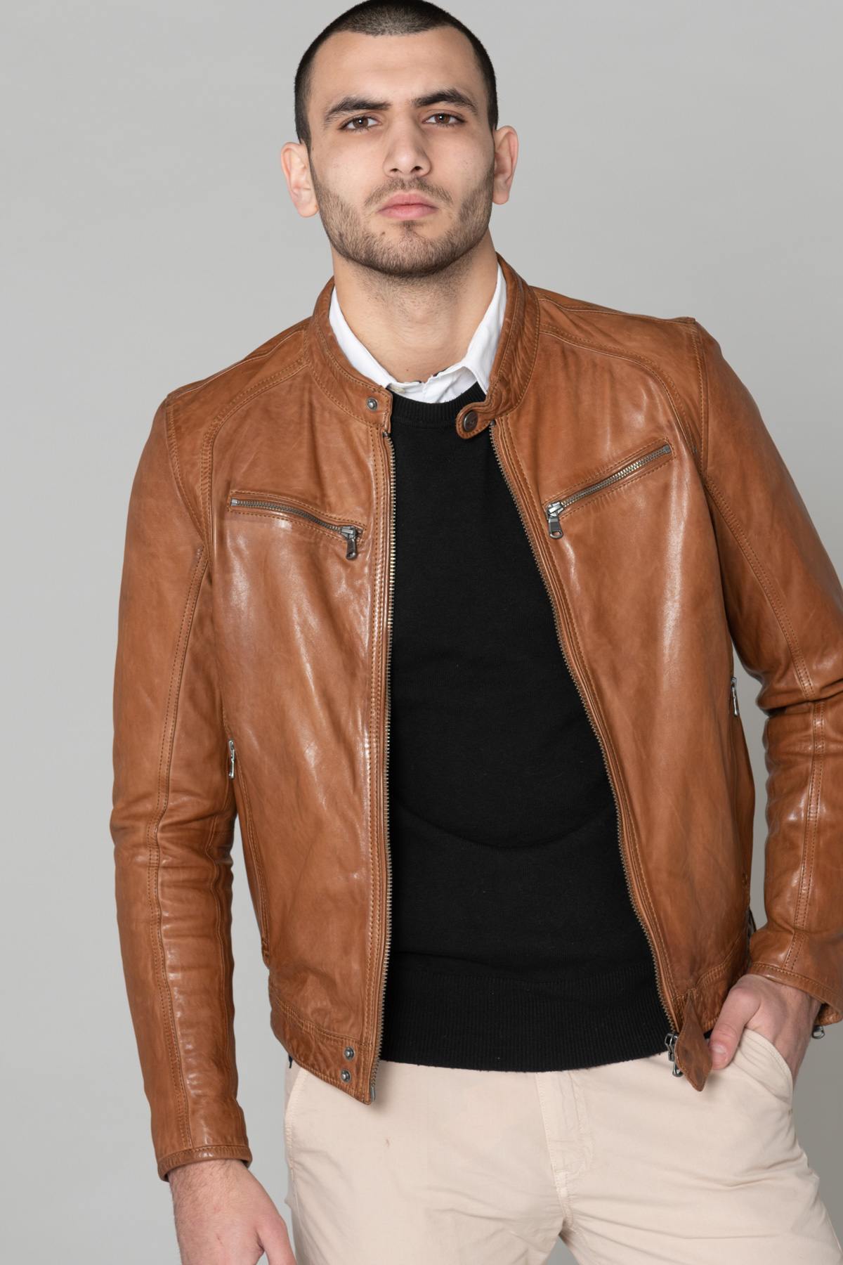 Men's Daytona jacket in Cognac lambskin - Image n°1