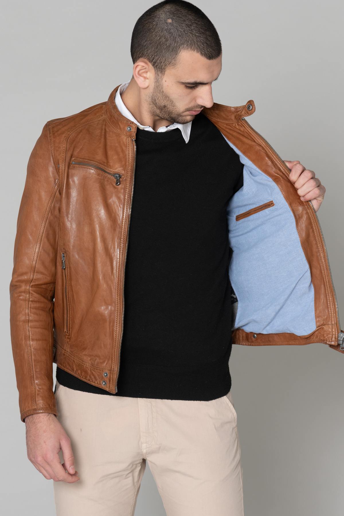 Men's Daytona jacket in Cognac lambskin - Image n°5