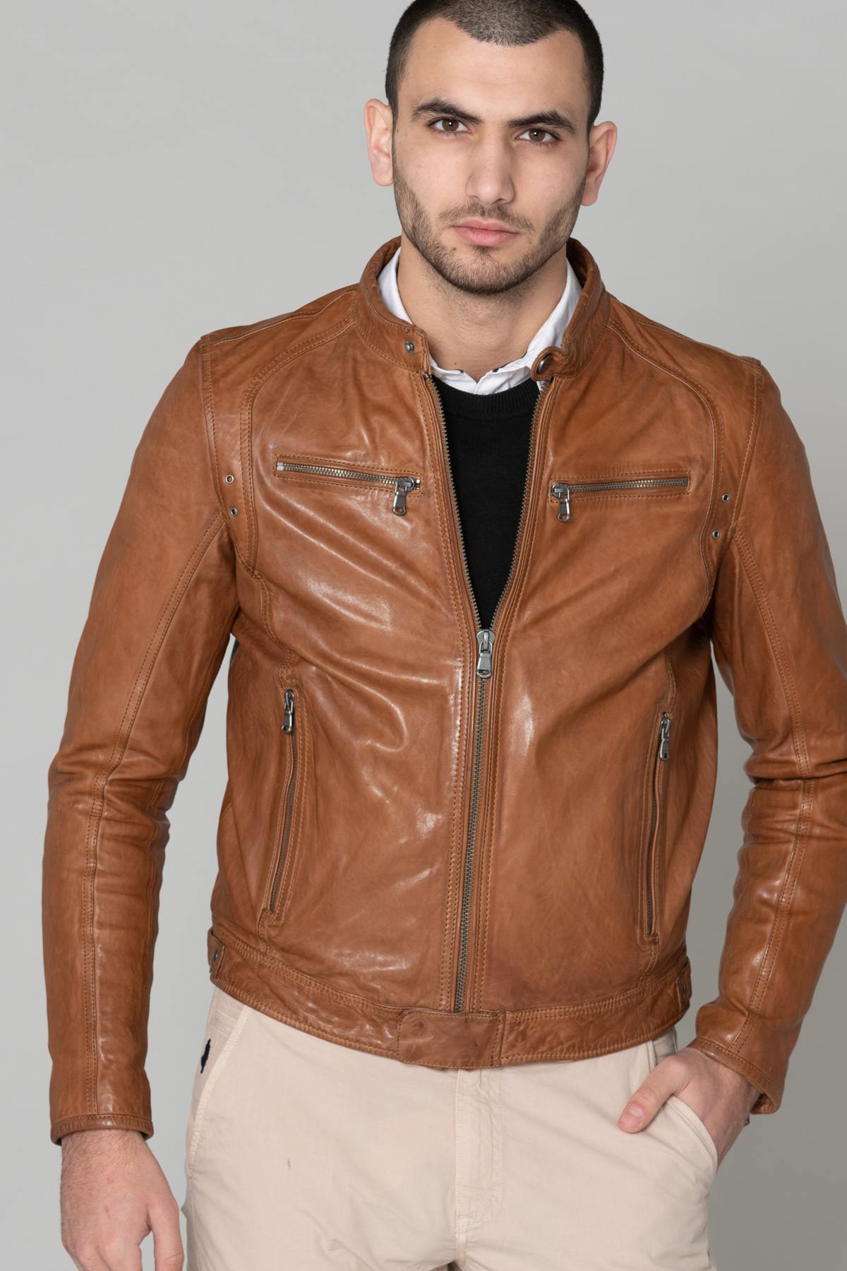 Men's Daytona jacket in Cognac lambskin - Image n°3