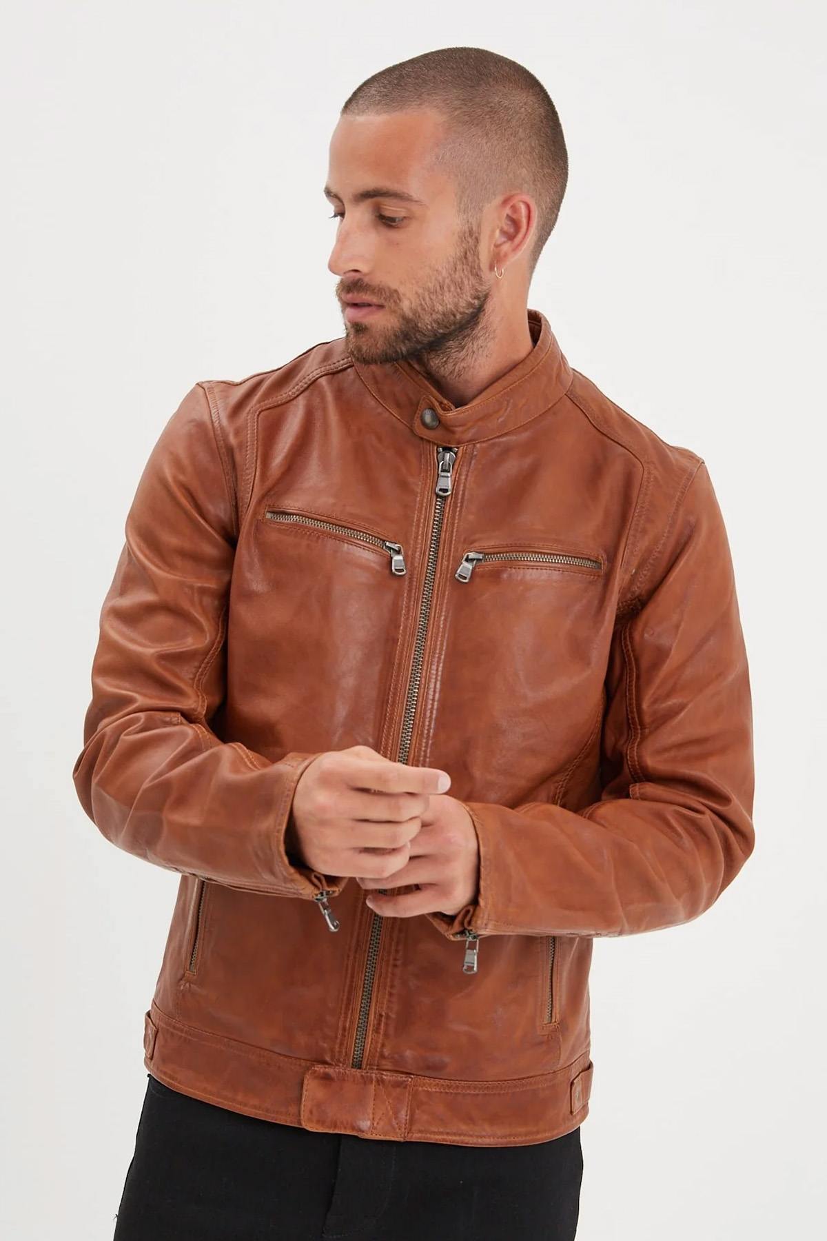 Men's Daytona jacket in Cognac lambskin - Image n°1