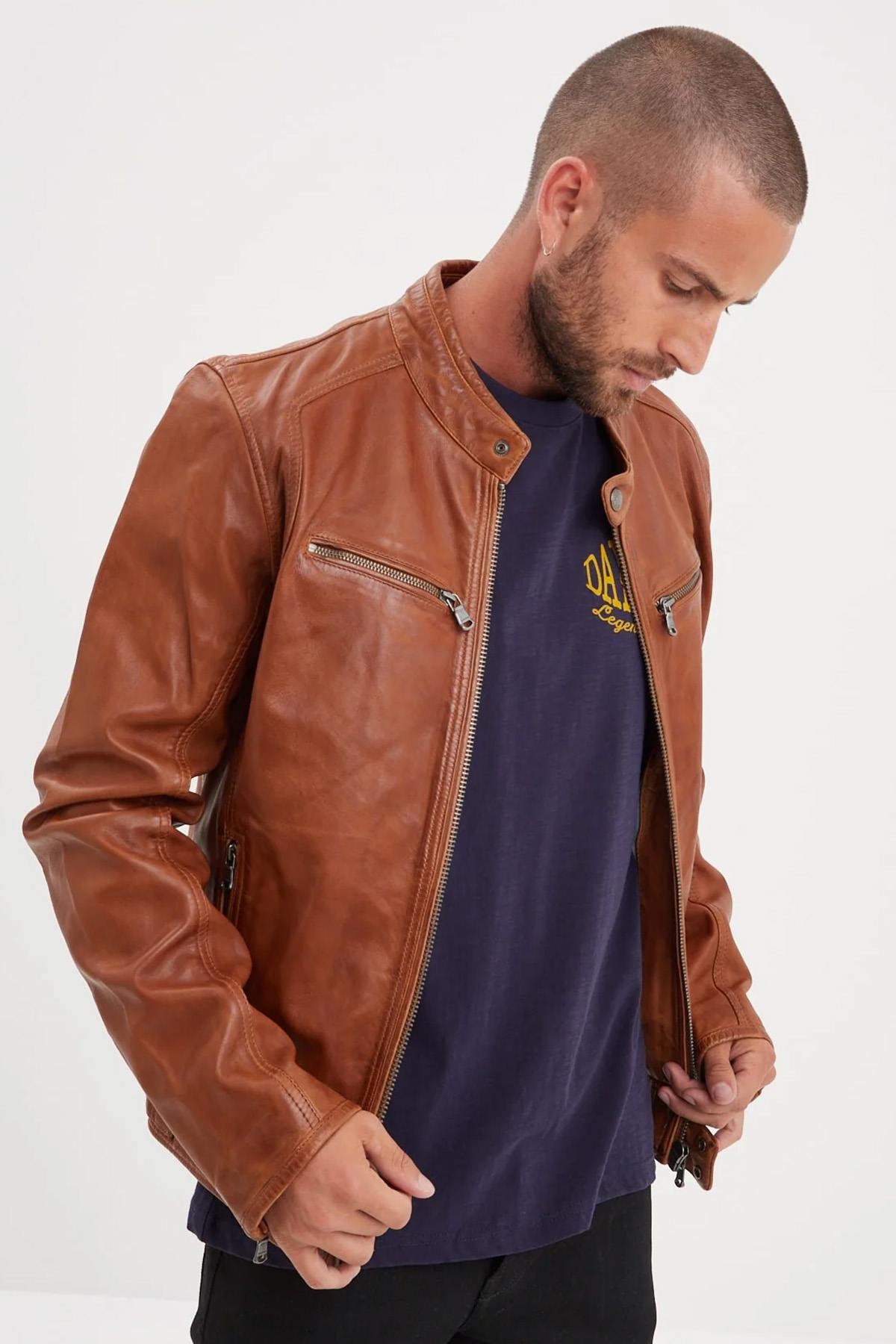 Men's Daytona jacket in Cognac lambskin - Image n°5