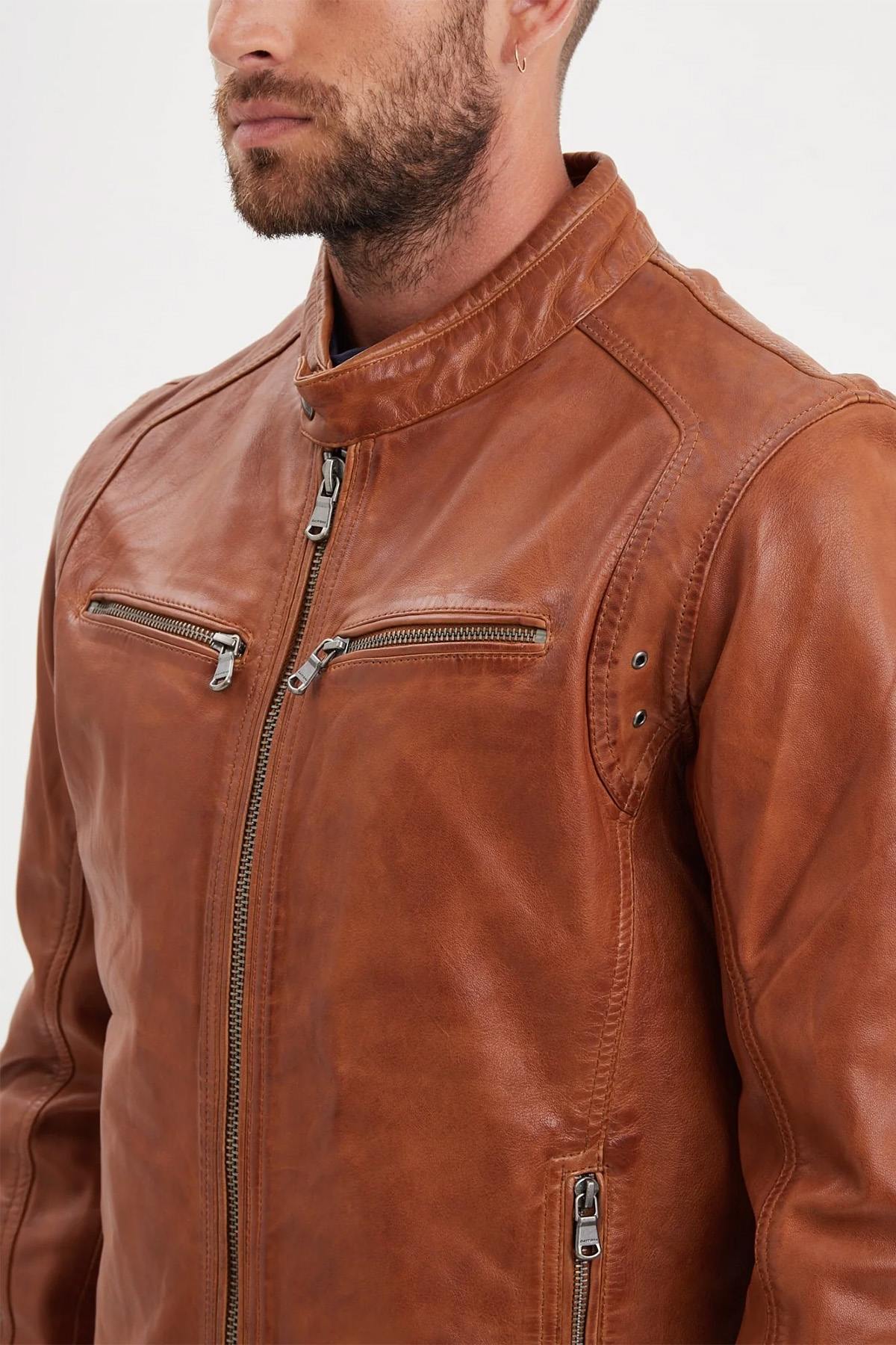 Men's Daytona jacket in Cognac lambskin - Image n°3