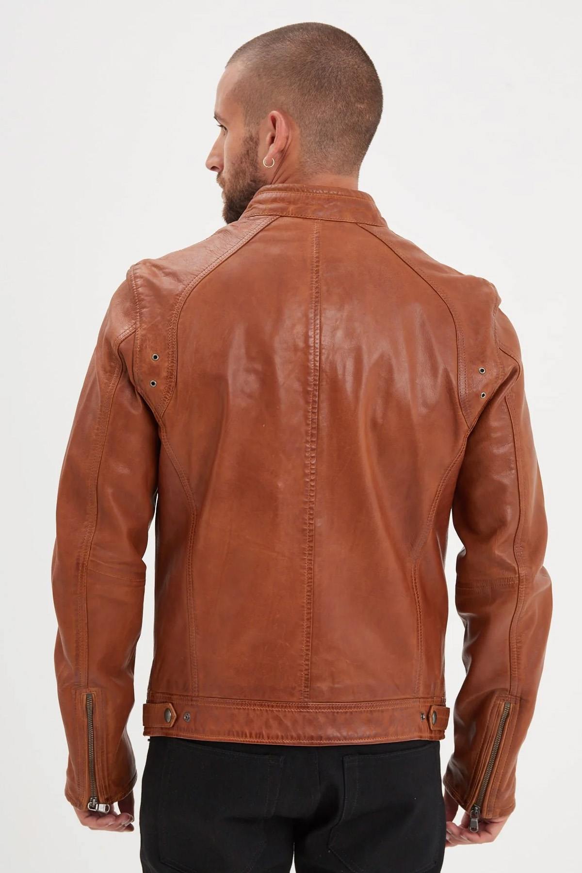 Men's Daytona jacket in Cognac lambskin - Image n°2