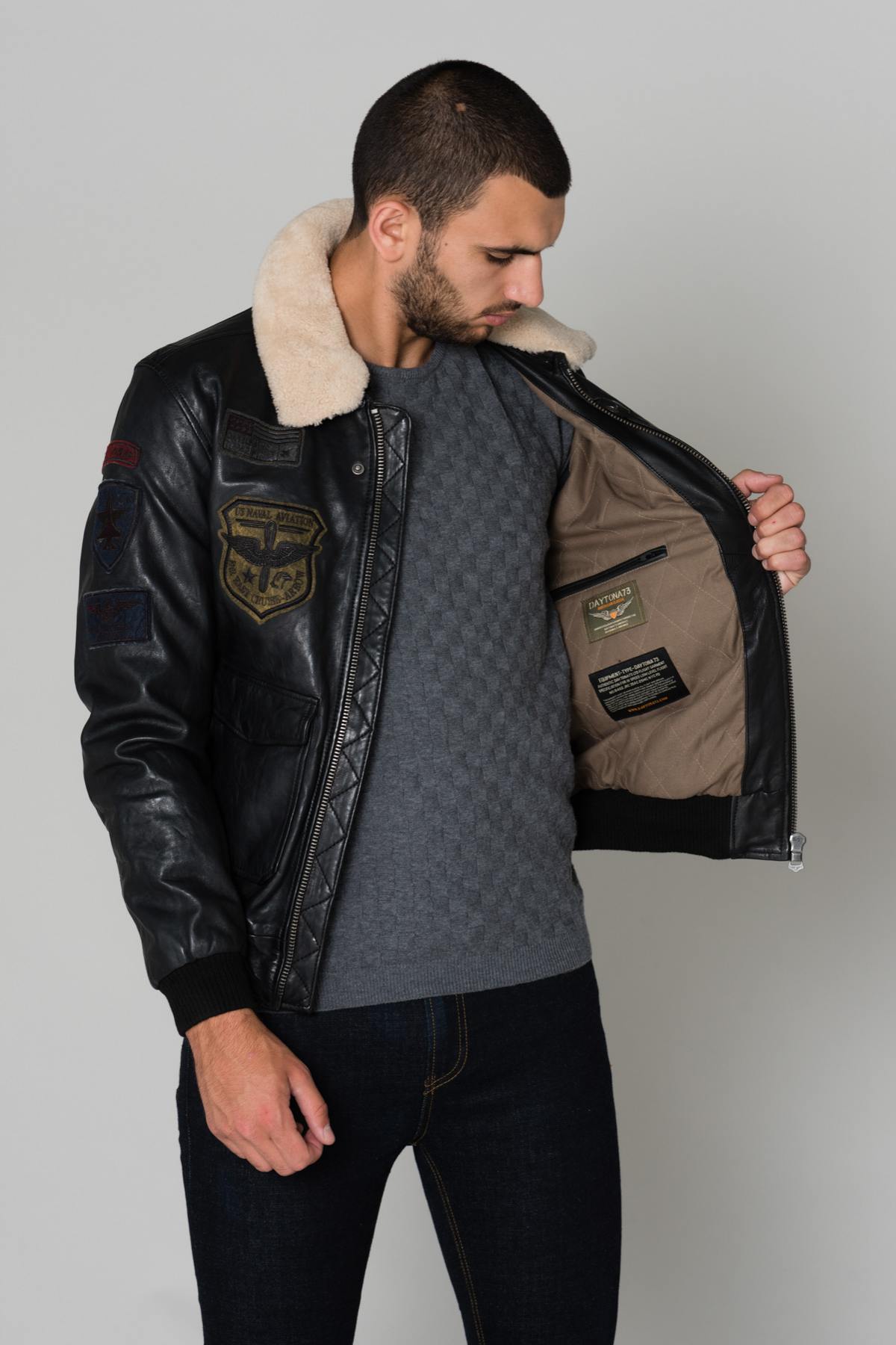 Men's Daytona Jacket in Black Lambskin - Image n°5