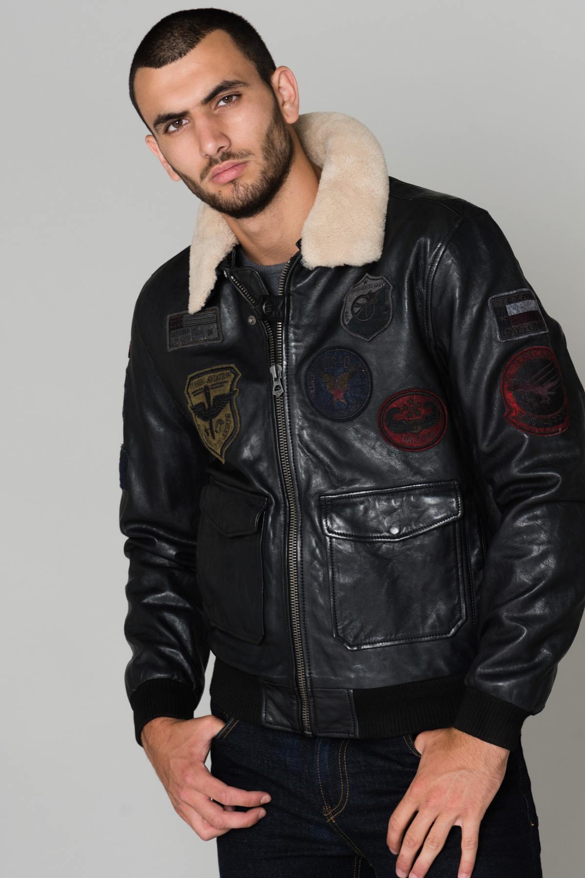 Men's Daytona Jacket in Black Lambskin - Image n°3