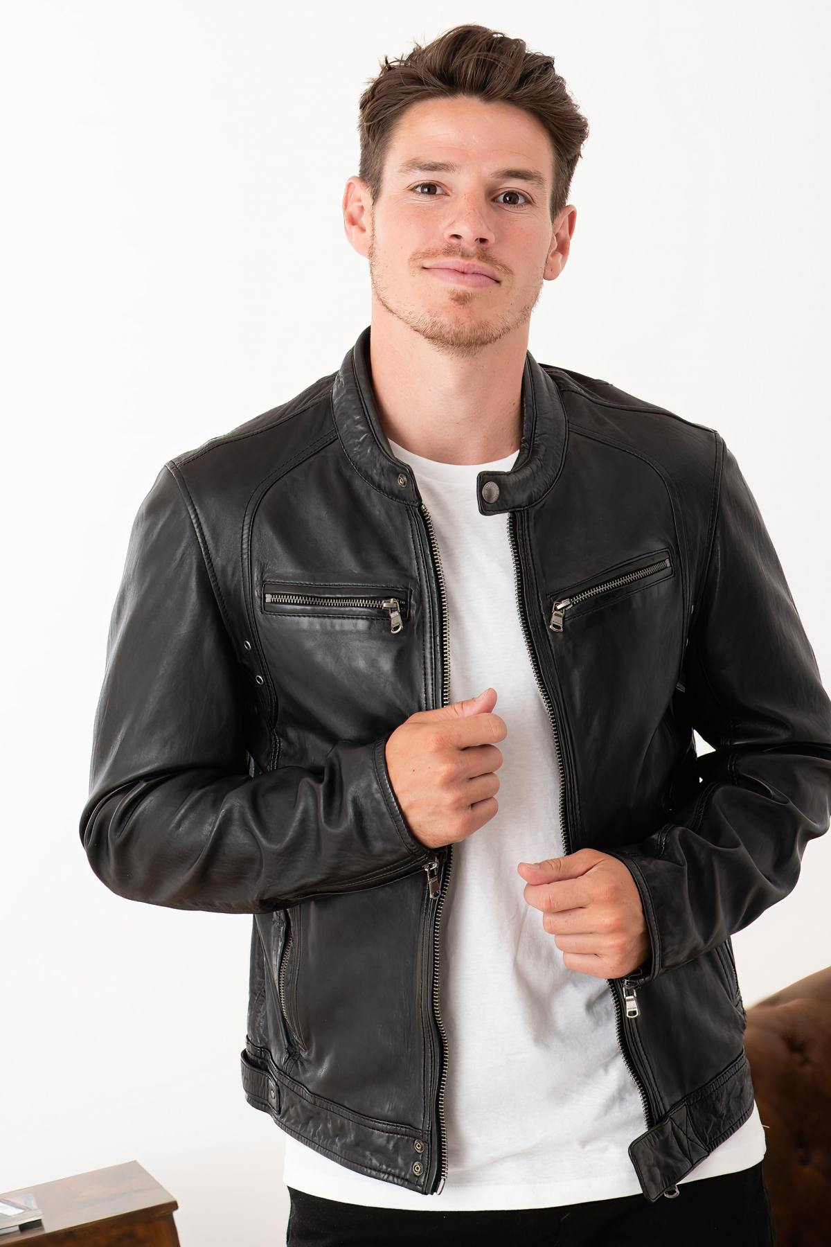 Men's Daytona Jacket in Black Lambskin - Image n°1