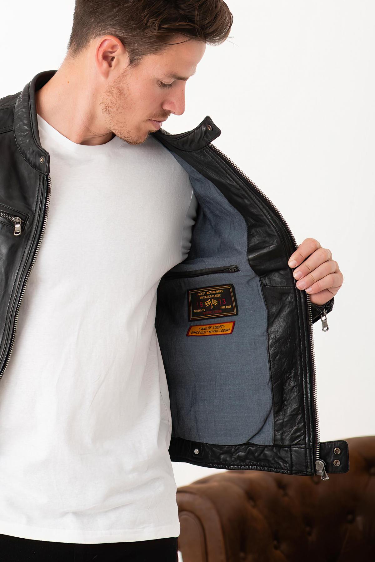 Men's Daytona Jacket in Black Lambskin - Image n°6